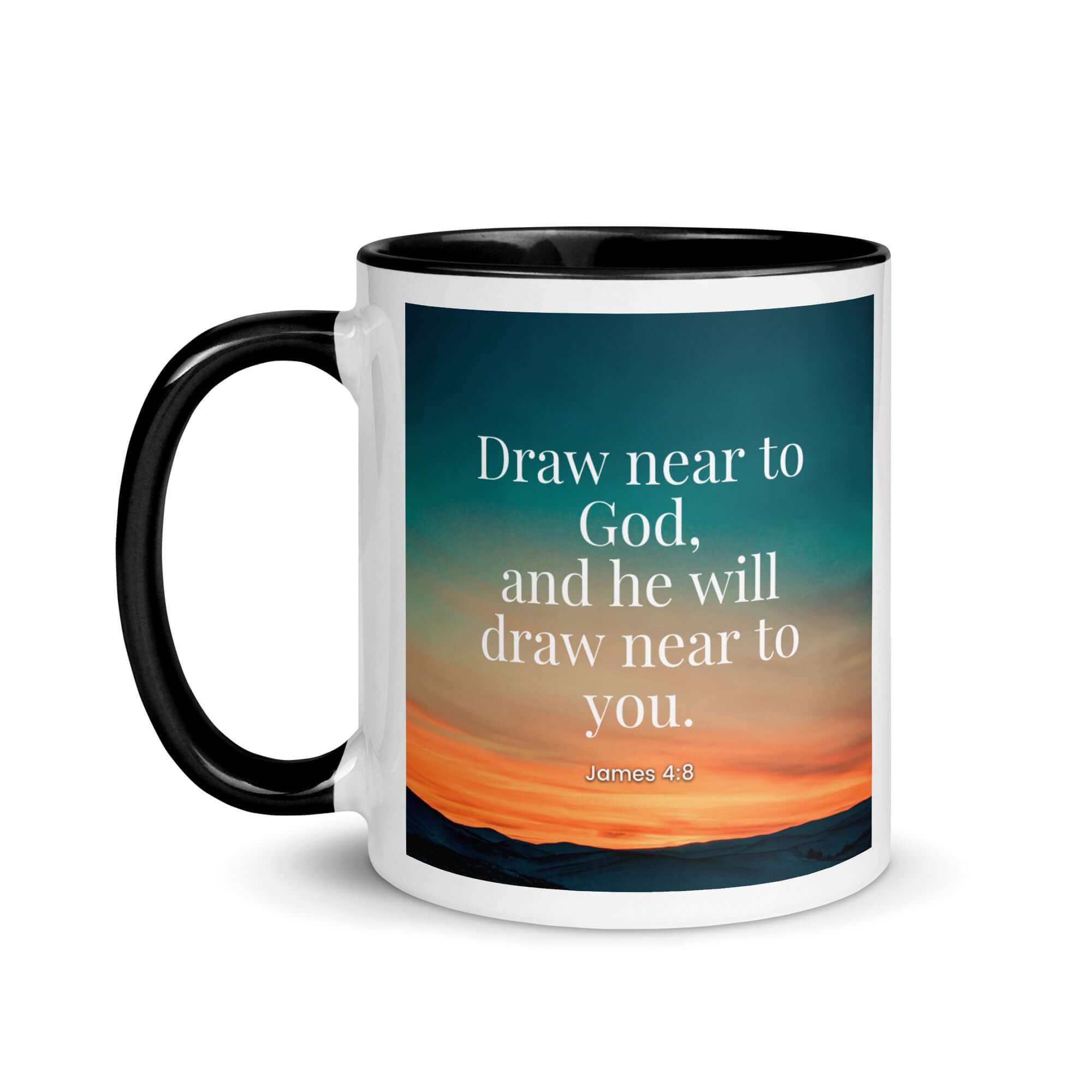 James 4:8 Bible Verse, near to God White Ceramic Mug with Color Inside