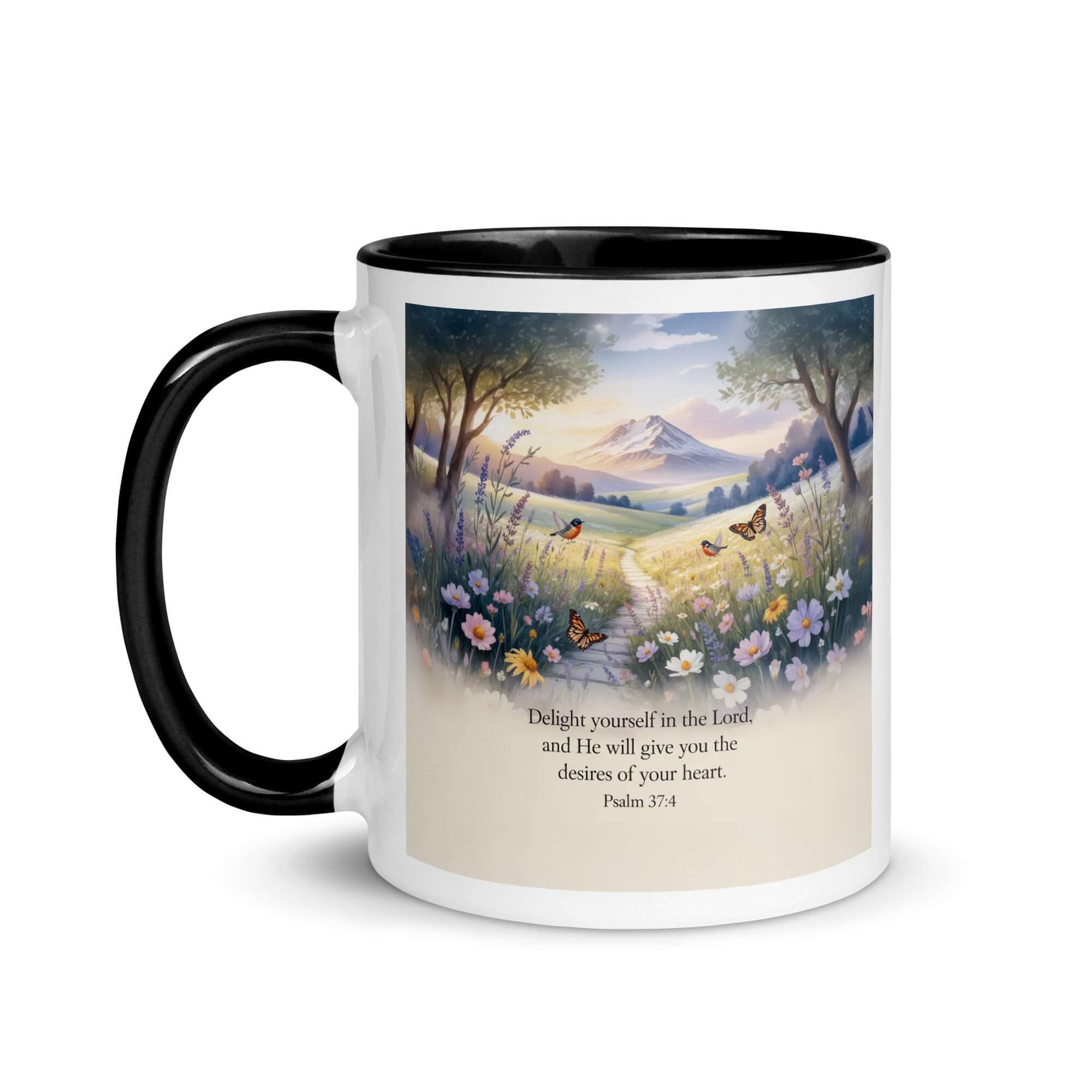 Psalm 37:4 Bible Verse, Delight White Ceramic Mug with Color Inside