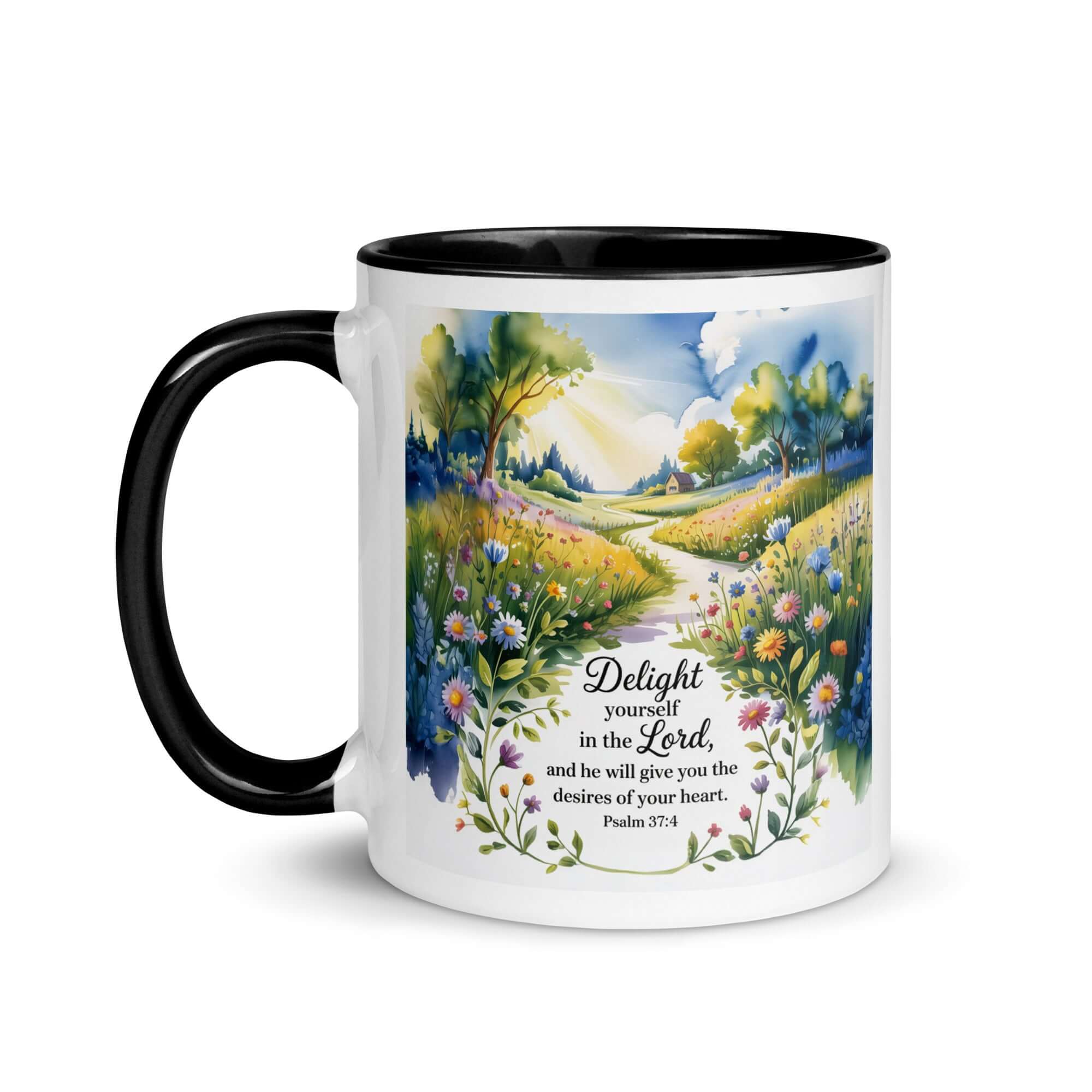 Psalm 37:4 Bible Verse, desires White Ceramic Mug with Color Inside