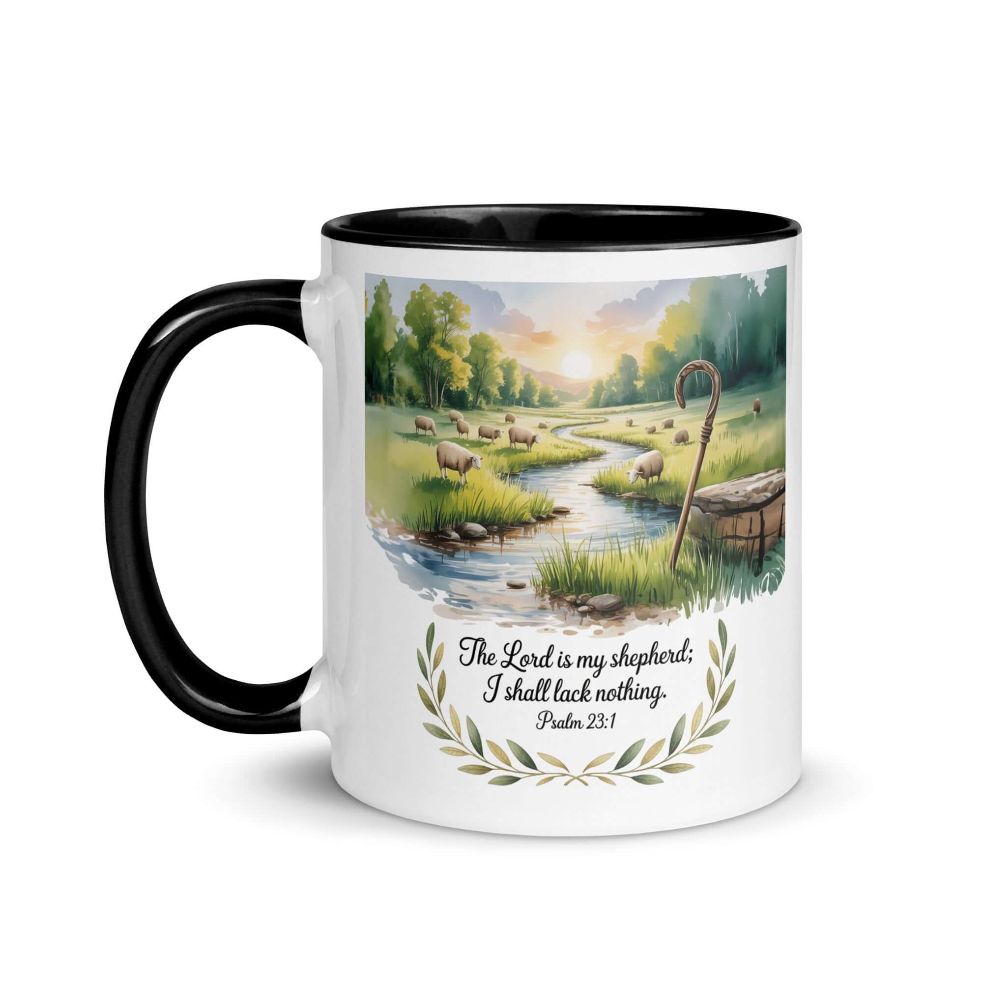 Psalm 23:1 Bible Verse, is my White Ceramic Mug with Color Inside
