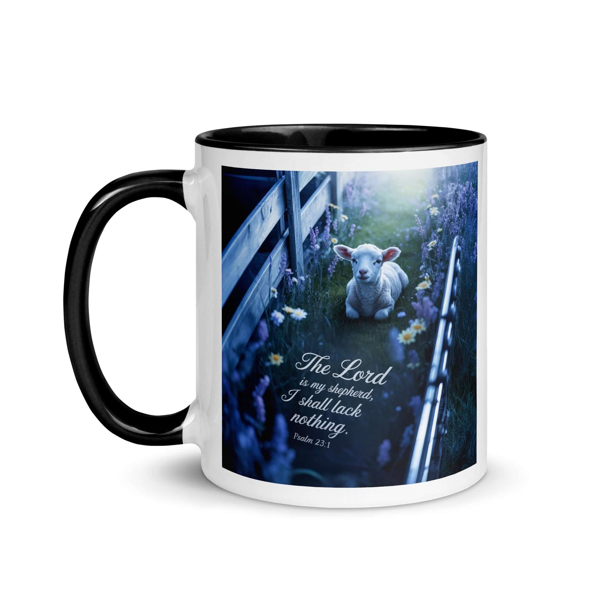 Psalm 23:1 Bible Verse, Shepherd White Ceramic Mug with Color Inside