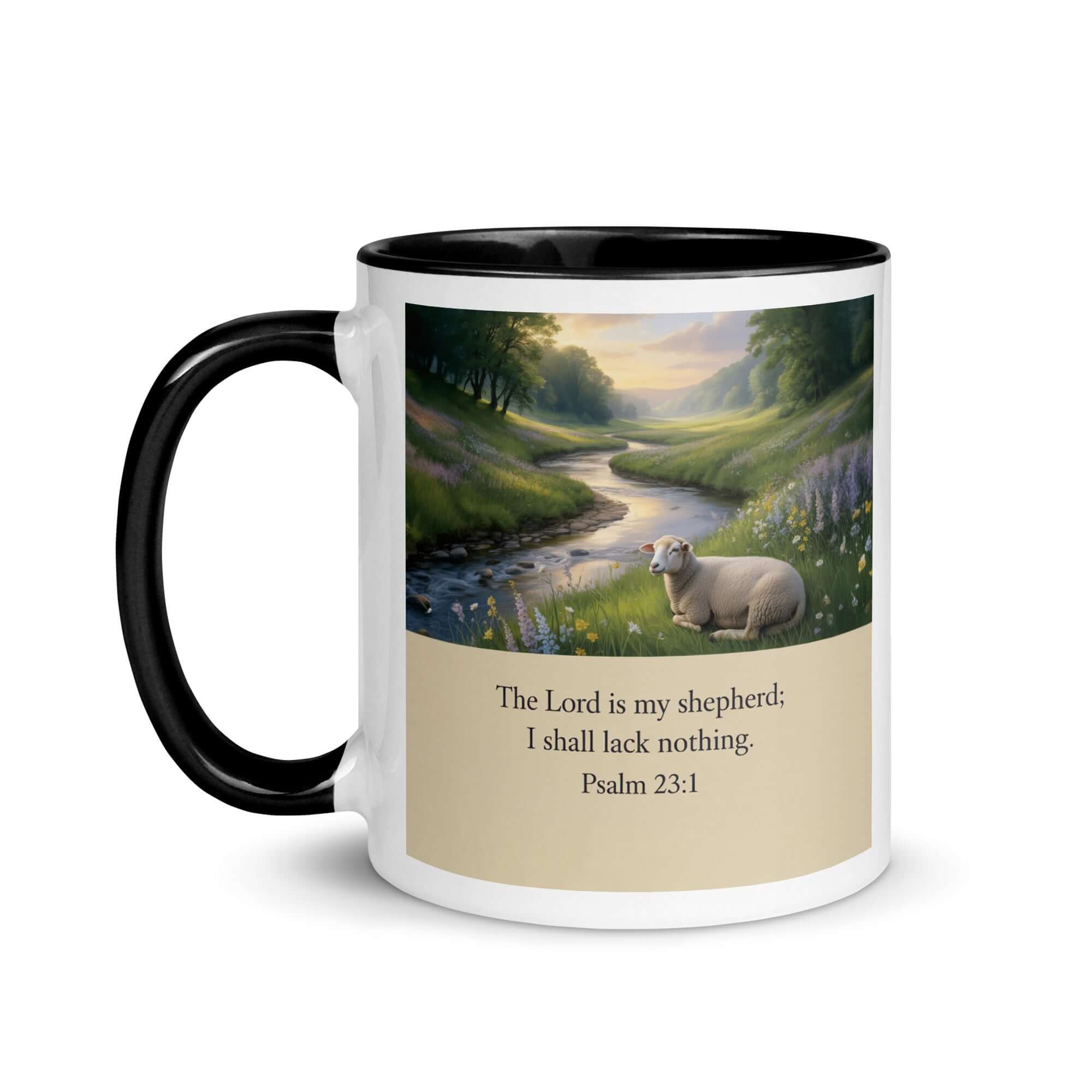 Psalm 23:1 Bible Verse, I shall White Ceramic Mug with Color Inside