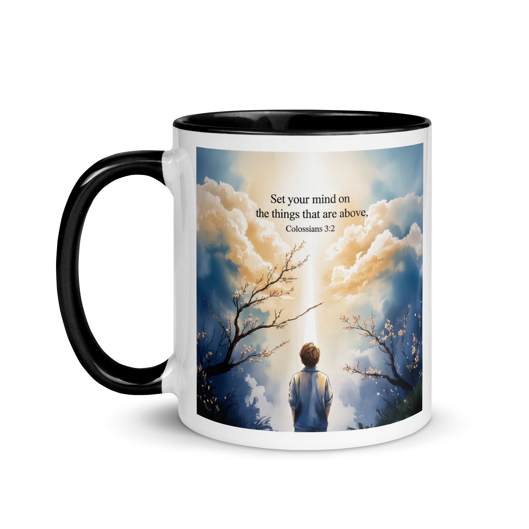 Colossians 3:2 Bible Verse the things White Ceramic Mug with Color Inside