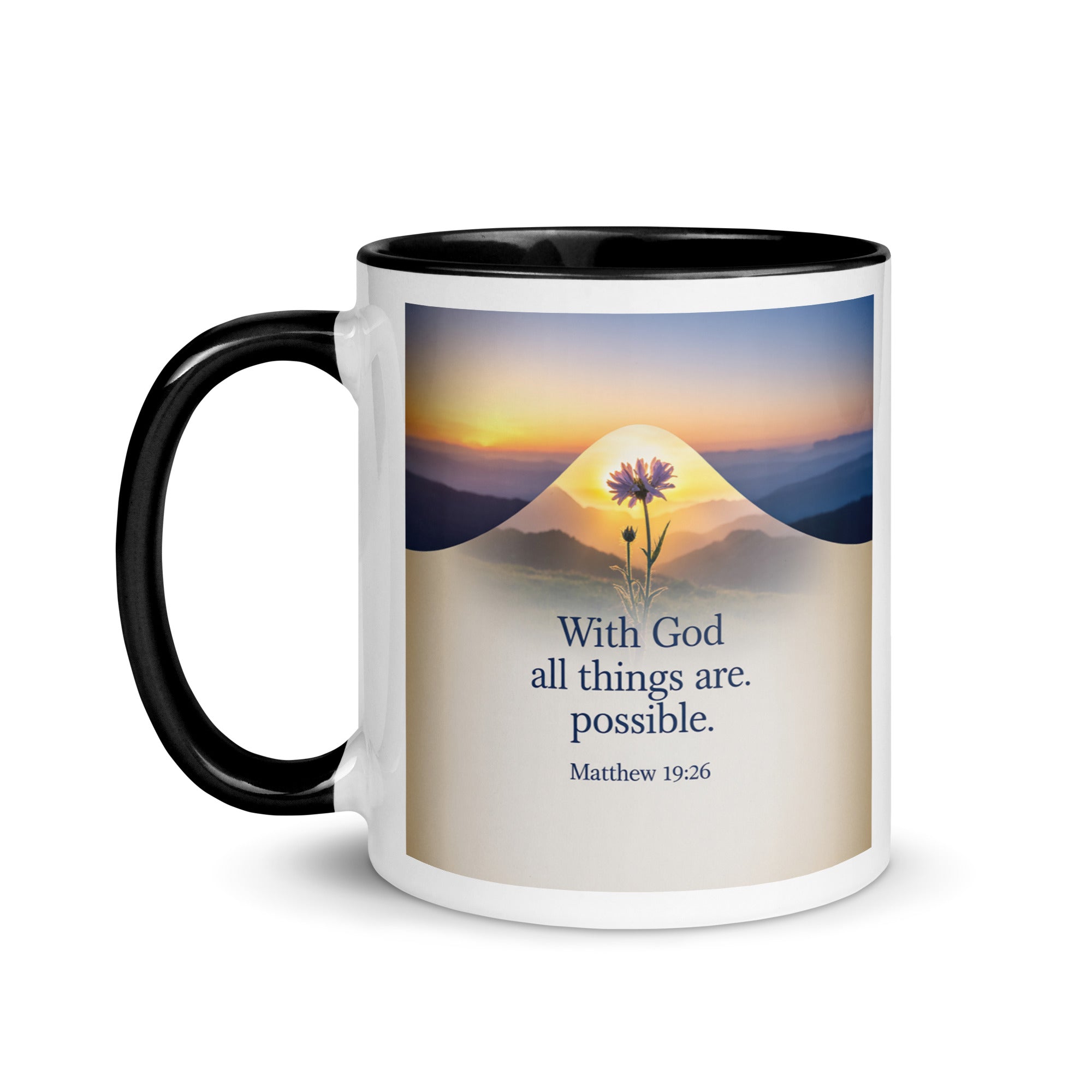 Matthew 19:26 Bible Verse at them White Ceramic Mug with Color Inside