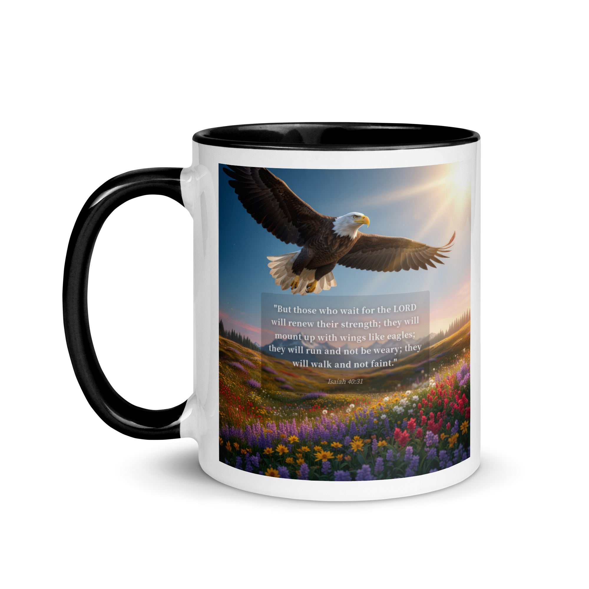 Isaiah 40:31 Bible Verse Who Wait White Ceramic Mug with Color Inside