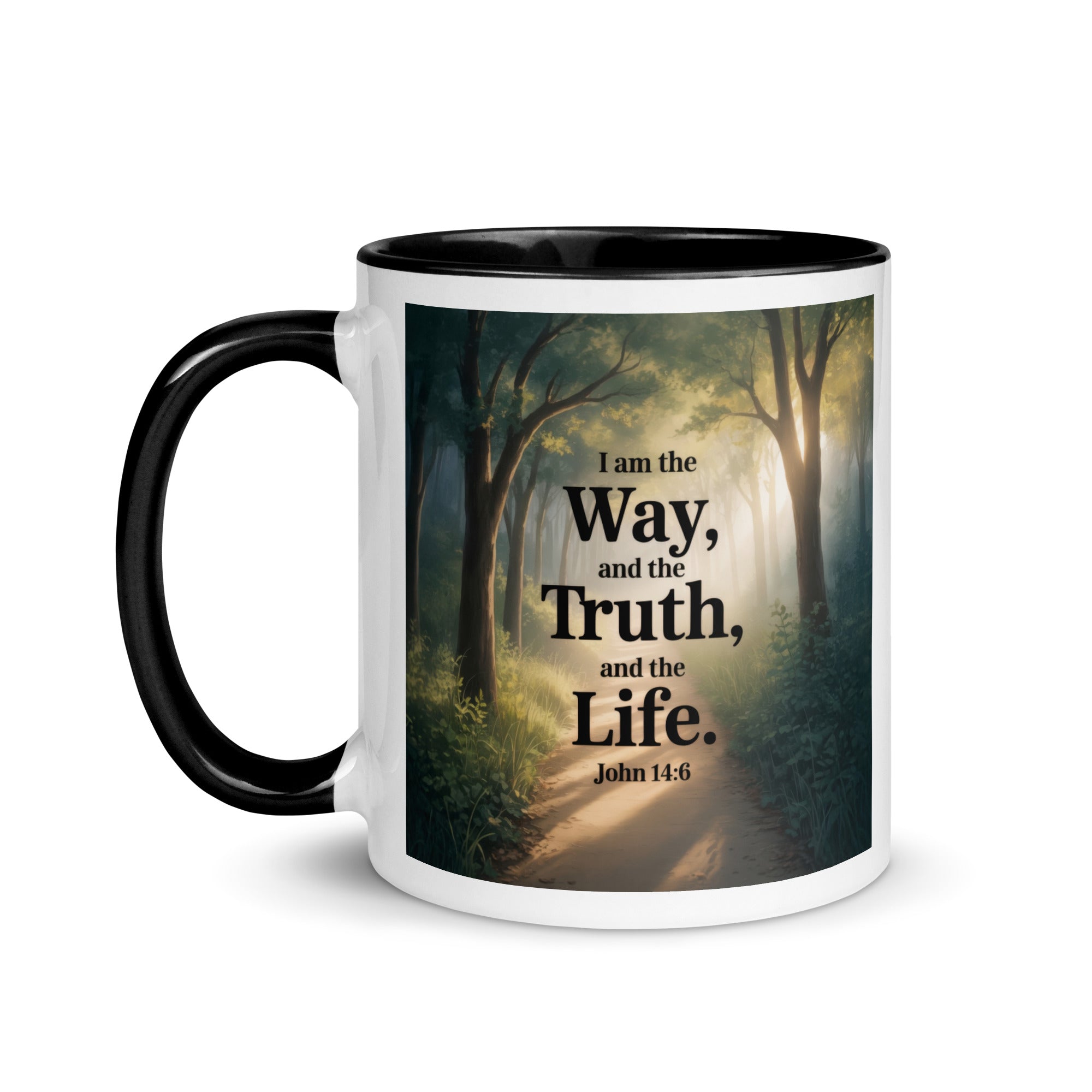 John 14:6 Bible Verse The Life White Ceramic Mug with Color Inside