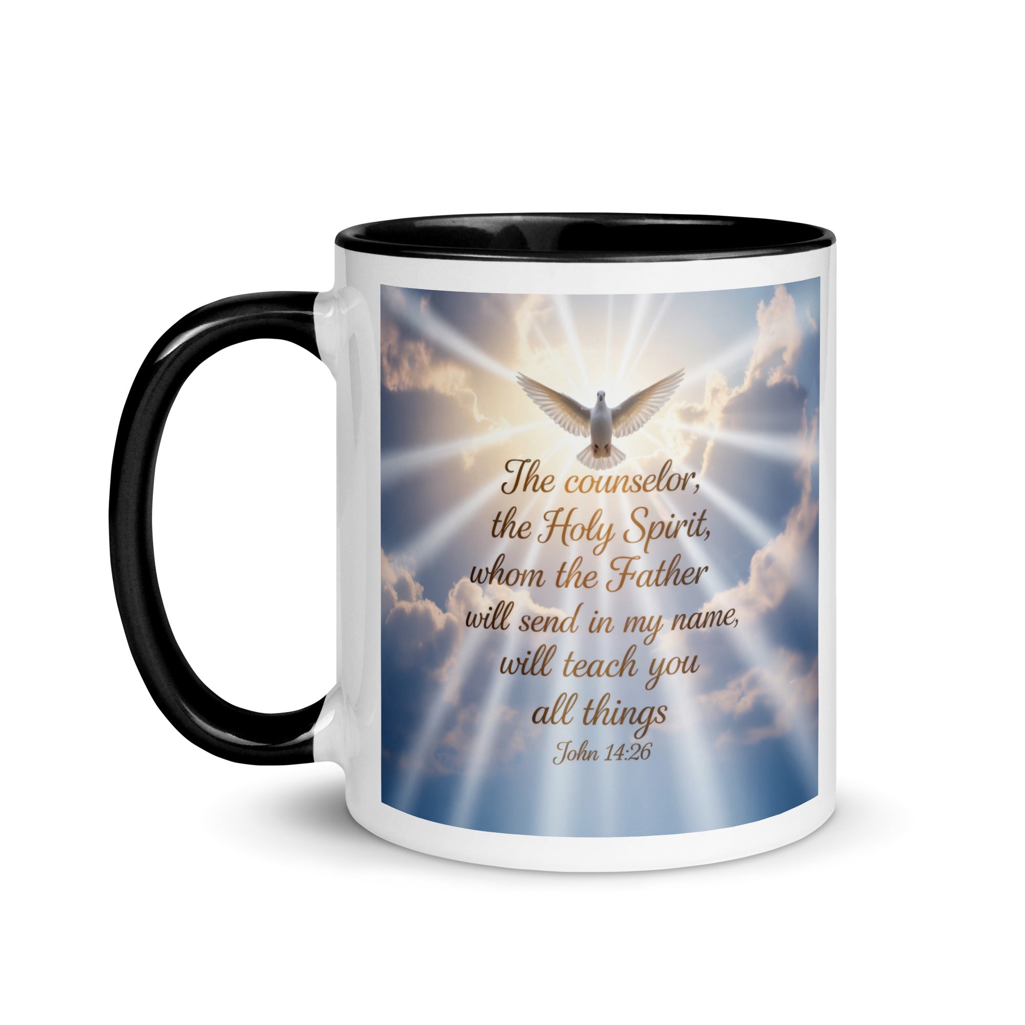 John 14:26 Bible Verse Father White Ceramic Mug with Color Inside