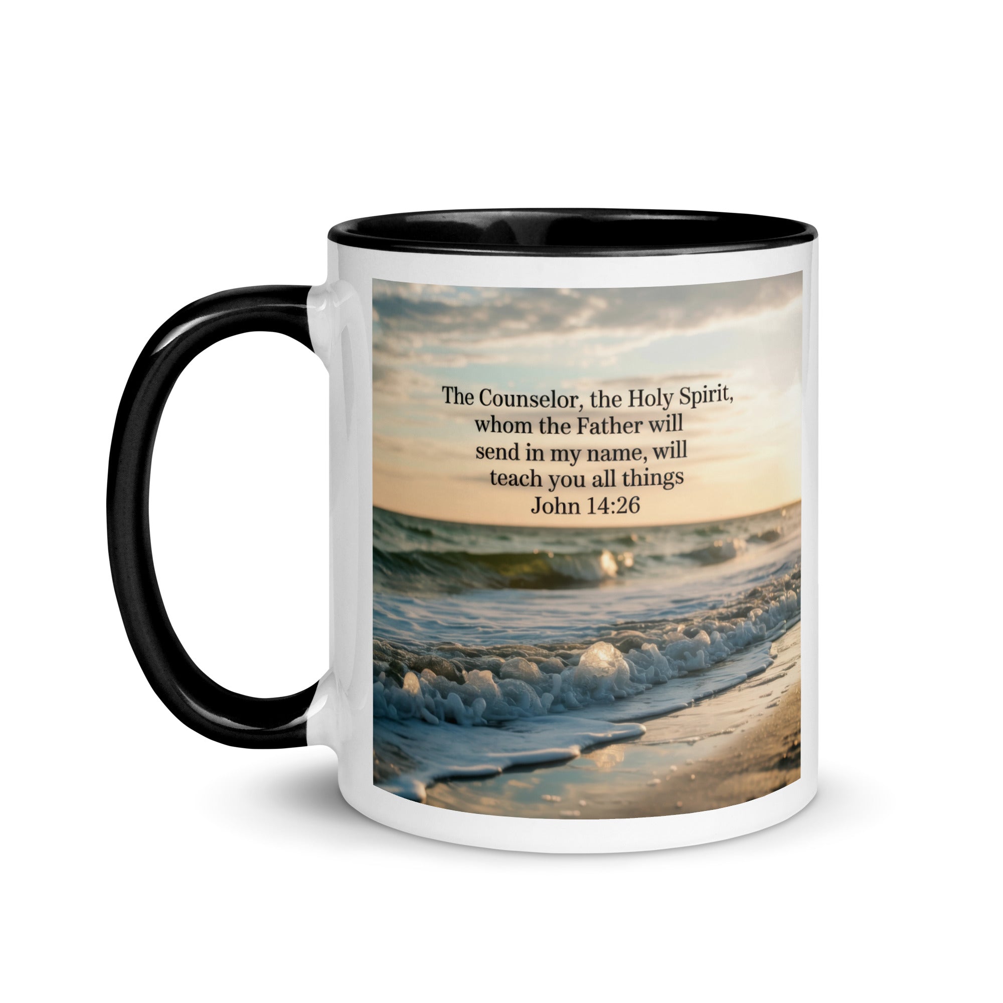 John 14:26 Bible Verse You All White Ceramic Mug with Color Inside