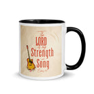 Exodus 15:2 Bible Verse, The LORD is my strength White Ceramic Mug with Color Inside Black 11 oz