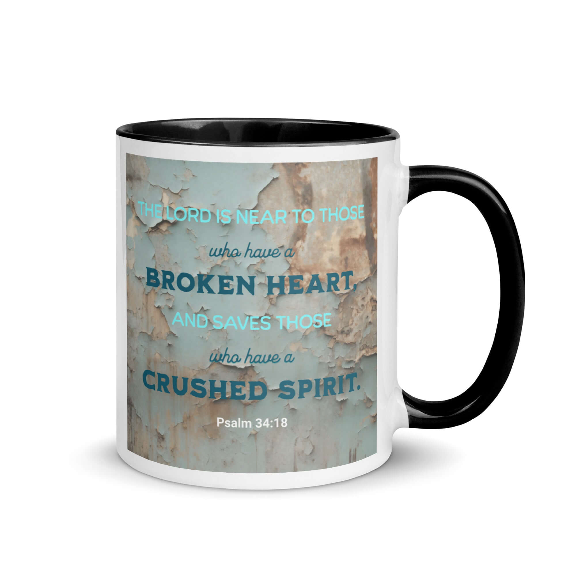 Psalm 34:18 Bible Verse, The LORD is Near White Ceramic Mug with Color Inside Black 11 oz