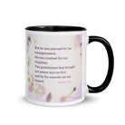Isaiah 53:5 Bible Verse, by his wounds White Ceramic Mug with Color Inside Black 11 oz