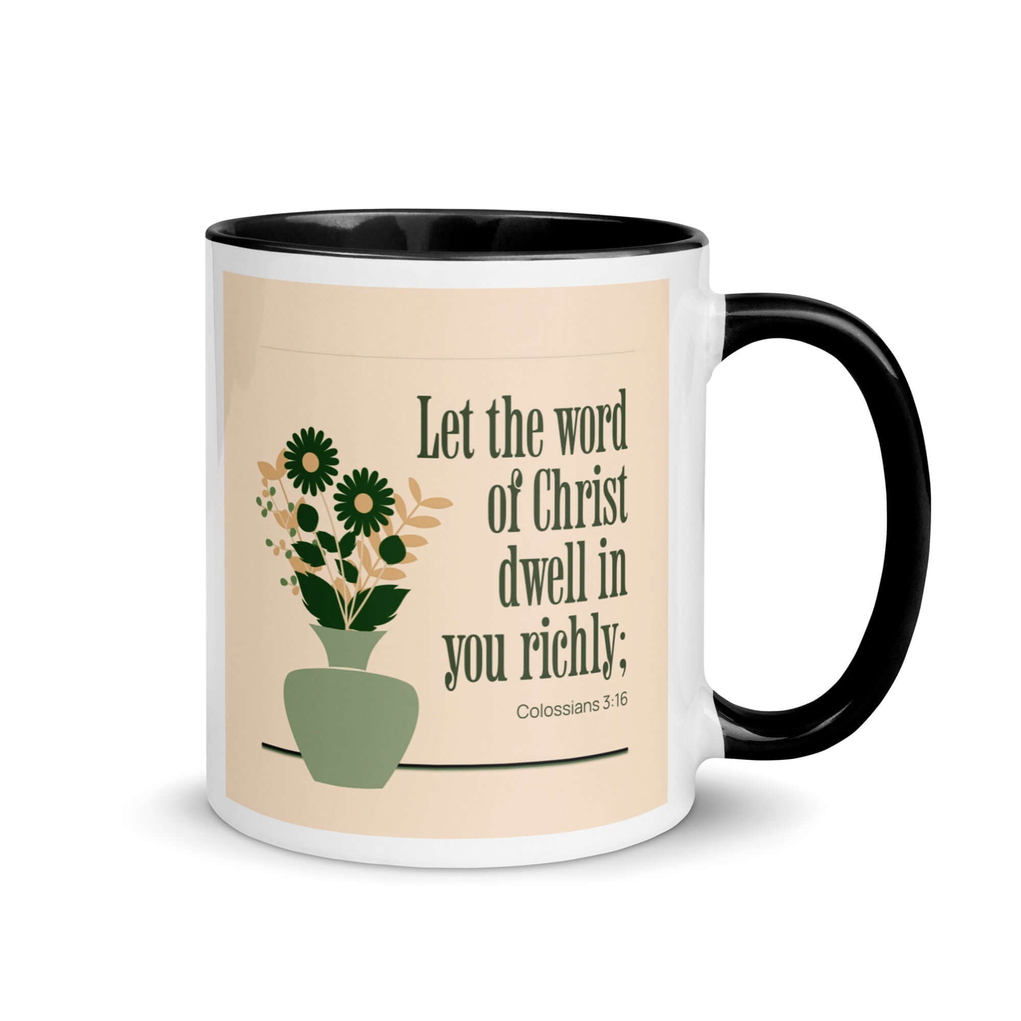 Colossians 3:16 Bible Verse, word of Christ White Ceramic Mug with Color Inside Black 11 oz