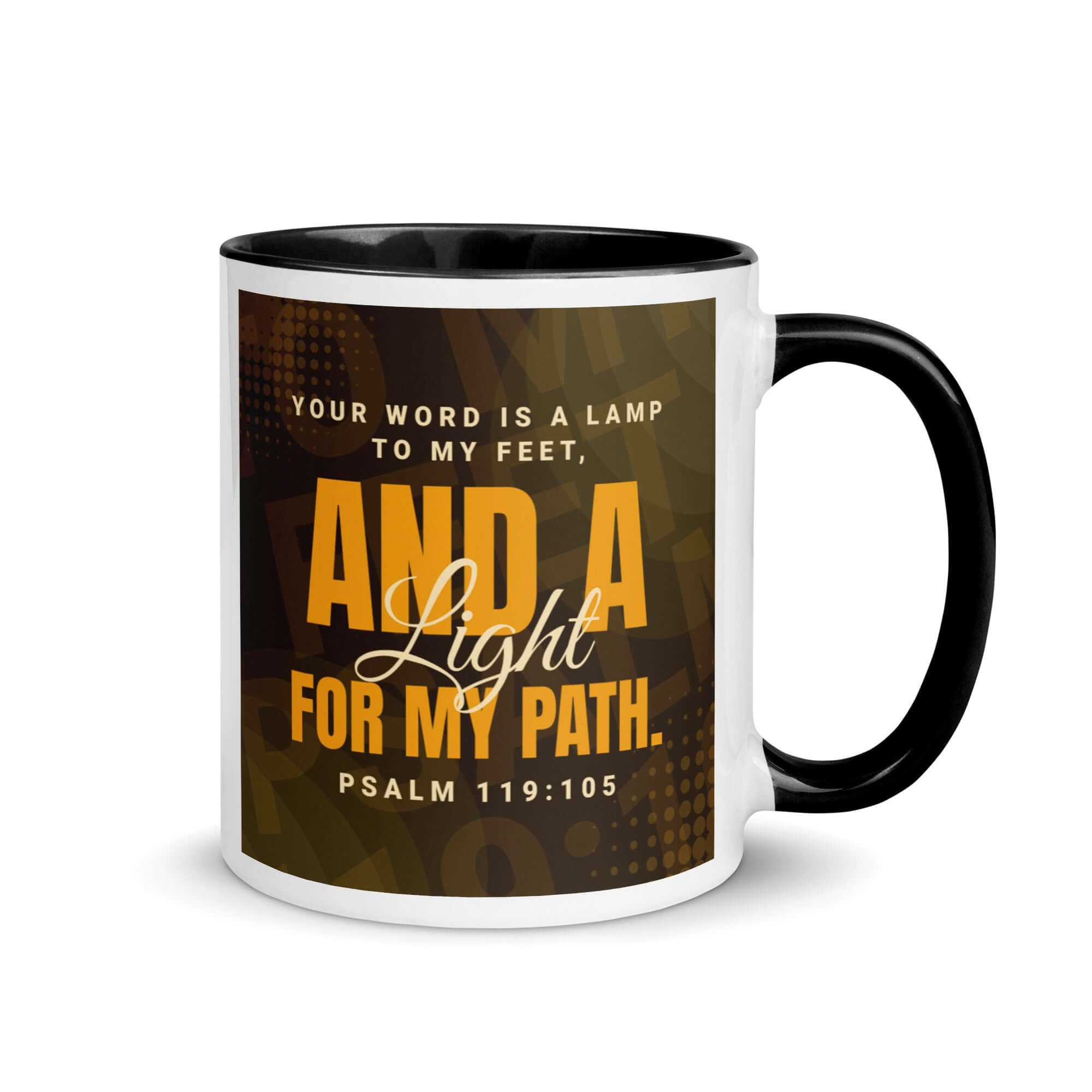 Psalm 119:105 Bible Verse, lamp to my feet White Ceramic Mug with Color Inside Black 11 oz