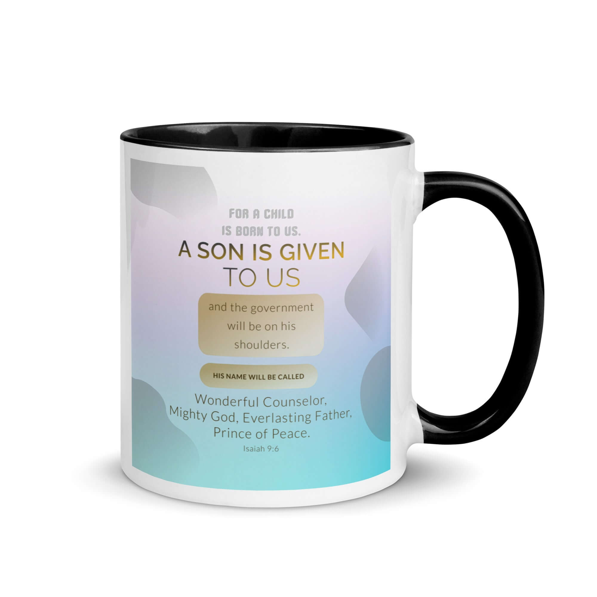 Isaiah 9:6 Bible Verse, Wonderful Counselor White Ceramic Mug with Color Inside Black 11 oz