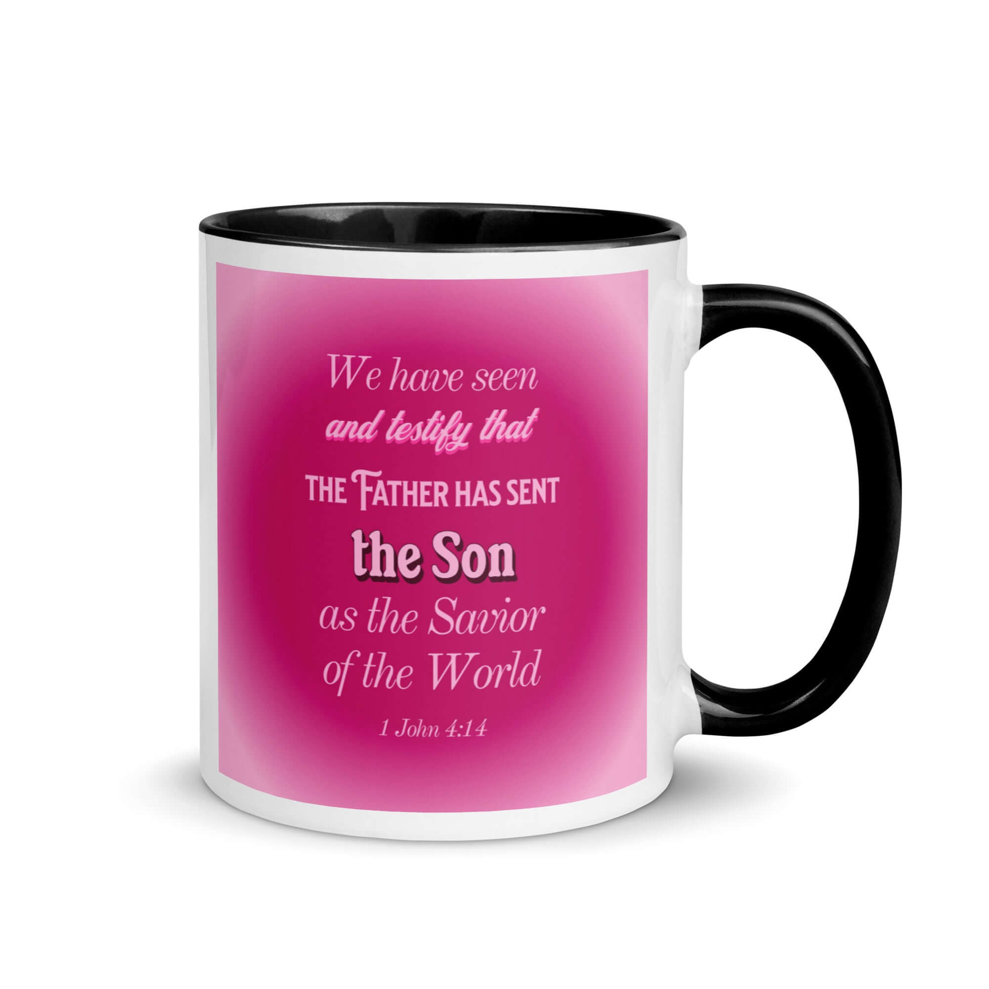 1 John 4:14 Bible Verse, that the Father White Ceramic Mug with Color Inside Black 11 oz