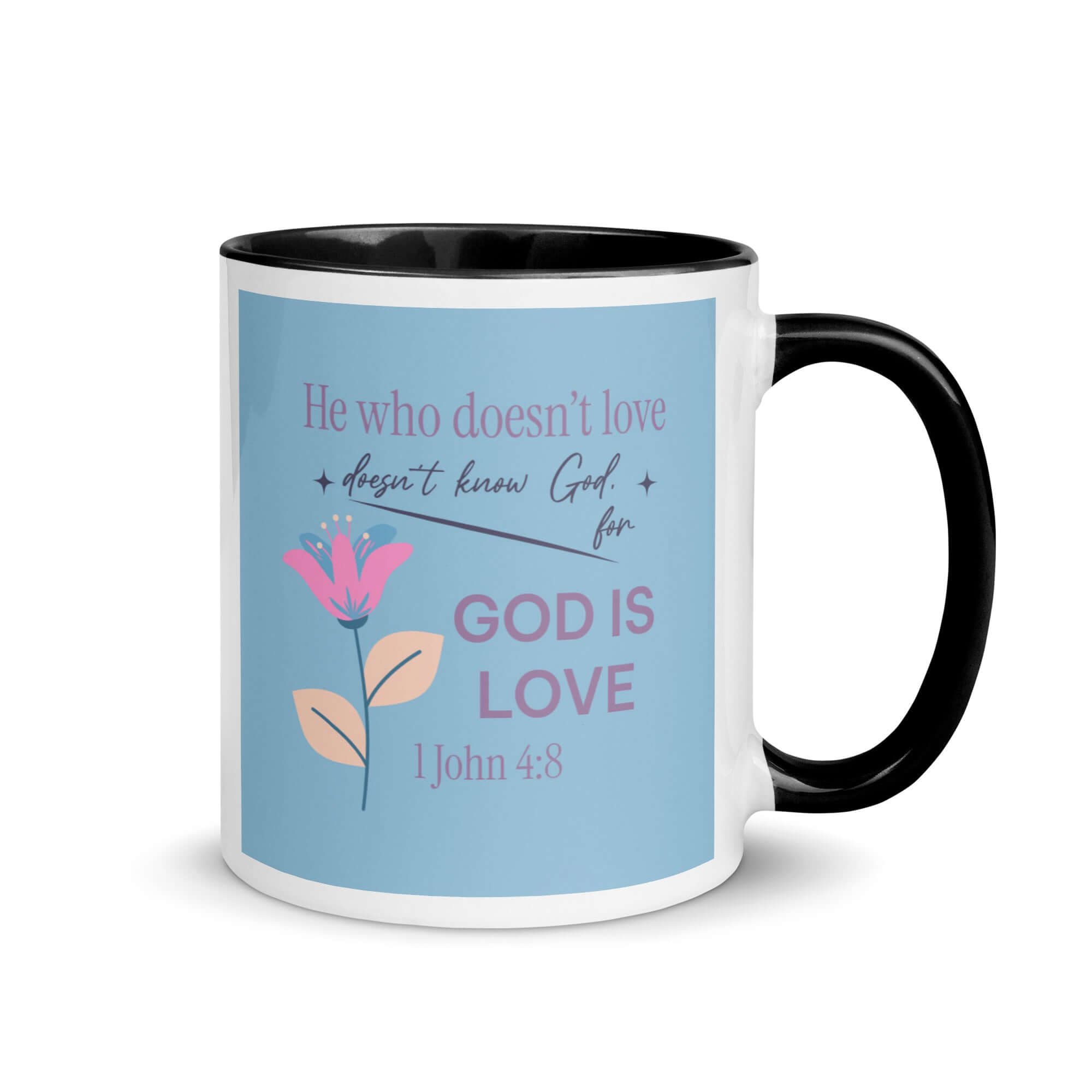 1 John 4:8 Bible Verse, doesn’t love White Ceramic Mug with Color Inside Black 11 oz