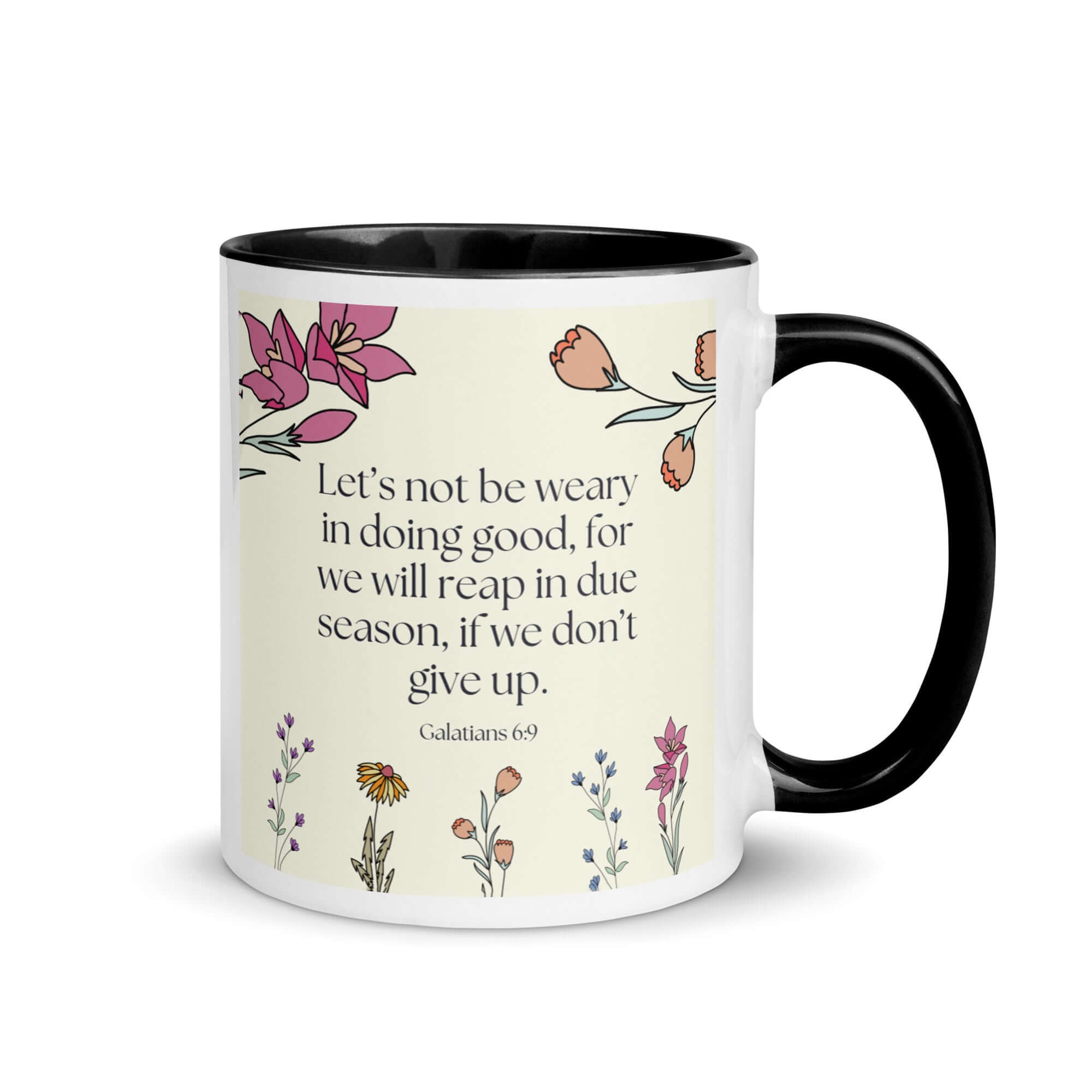 Galatians 6:9 Bible Verse, in doing good White Ceramic Mug with Color Inside Black 11 oz