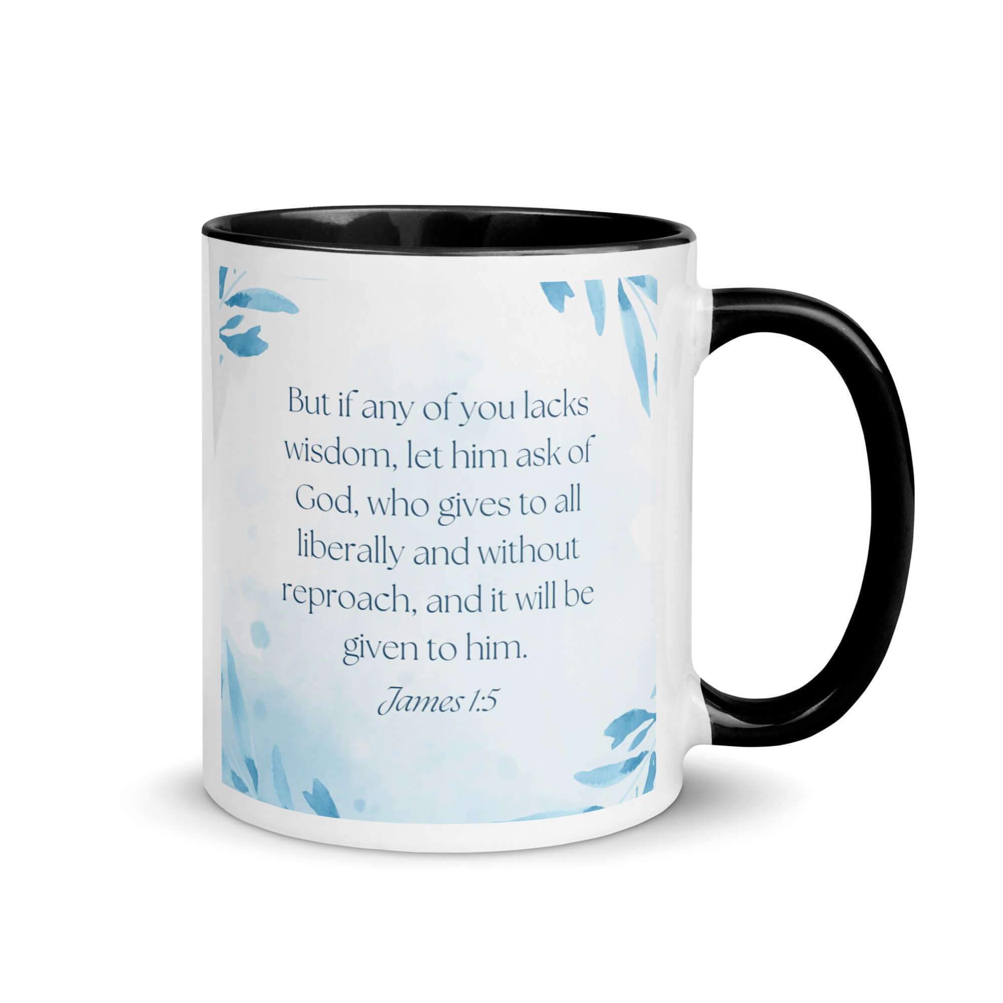 James 1:5 Bible Verse, lacks wisdom White Ceramic Mug with Color Inside Black 11 oz