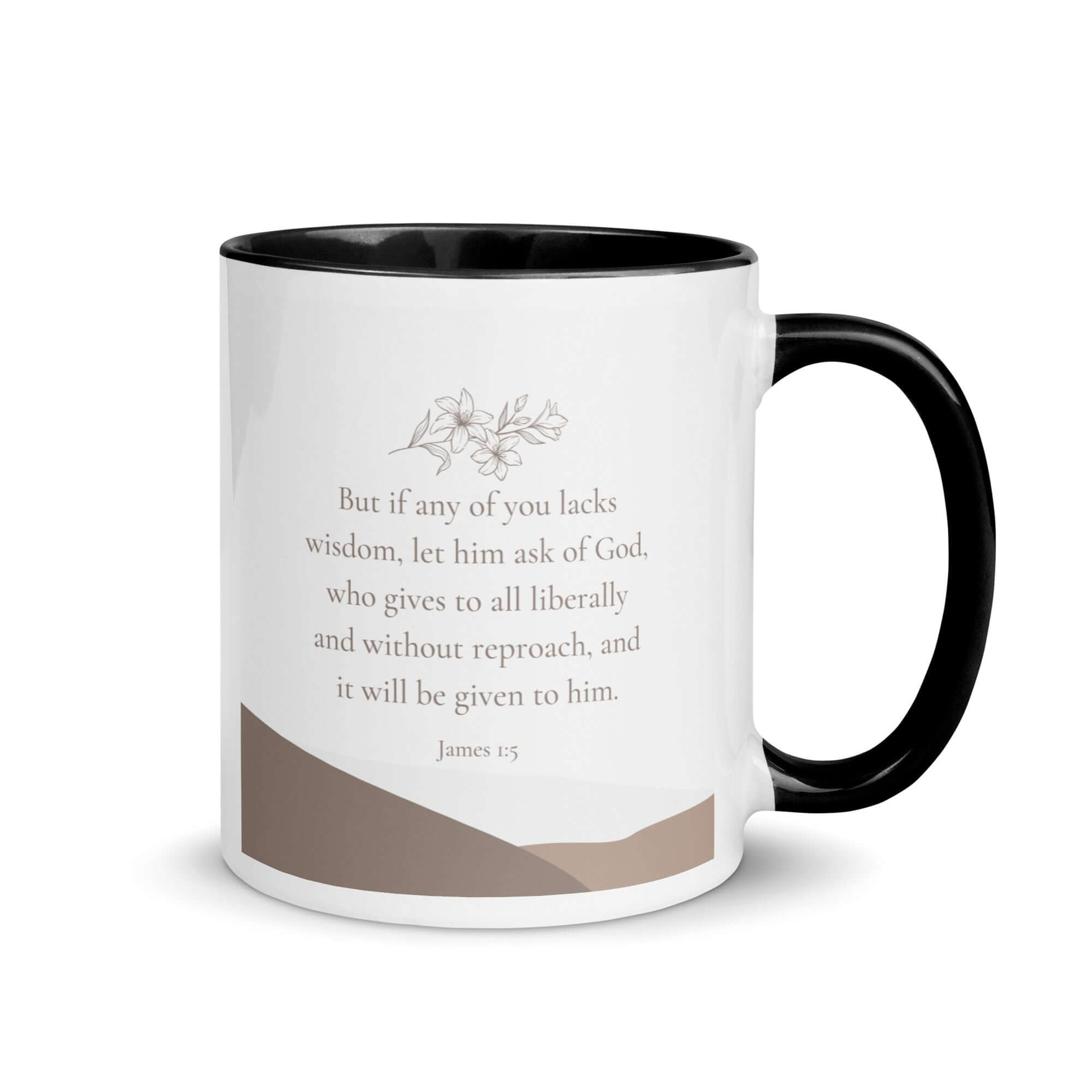James 1:5 Bible Verse, ask of God White Ceramic Mug with Color Inside Black 11 oz