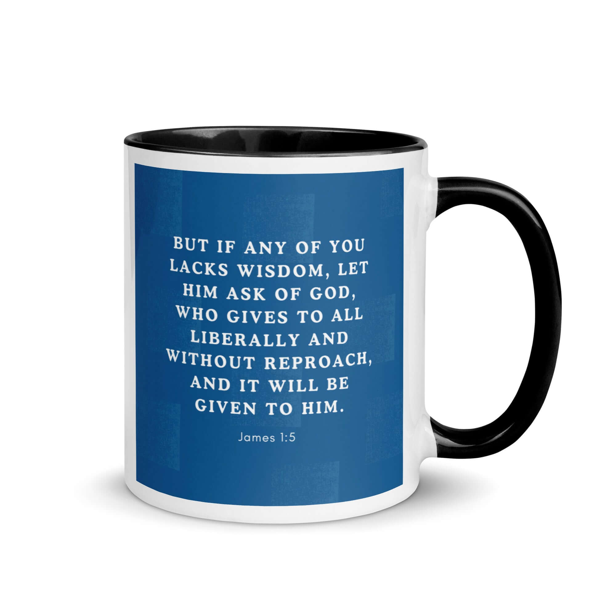 James 1:5 Bible Verse, gives to all White Ceramic Mug with Color Inside Black 11 oz