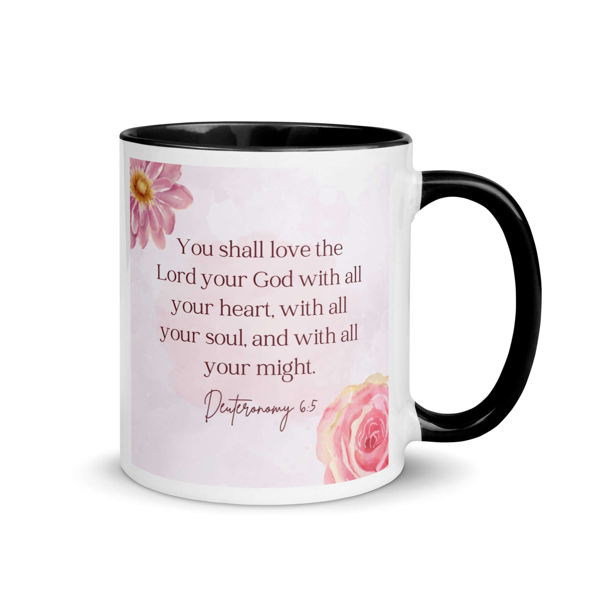 Deuteronomy 6:5 Bible Verse, the Lord White Ceramic Mug with Color Inside Black 11 oz