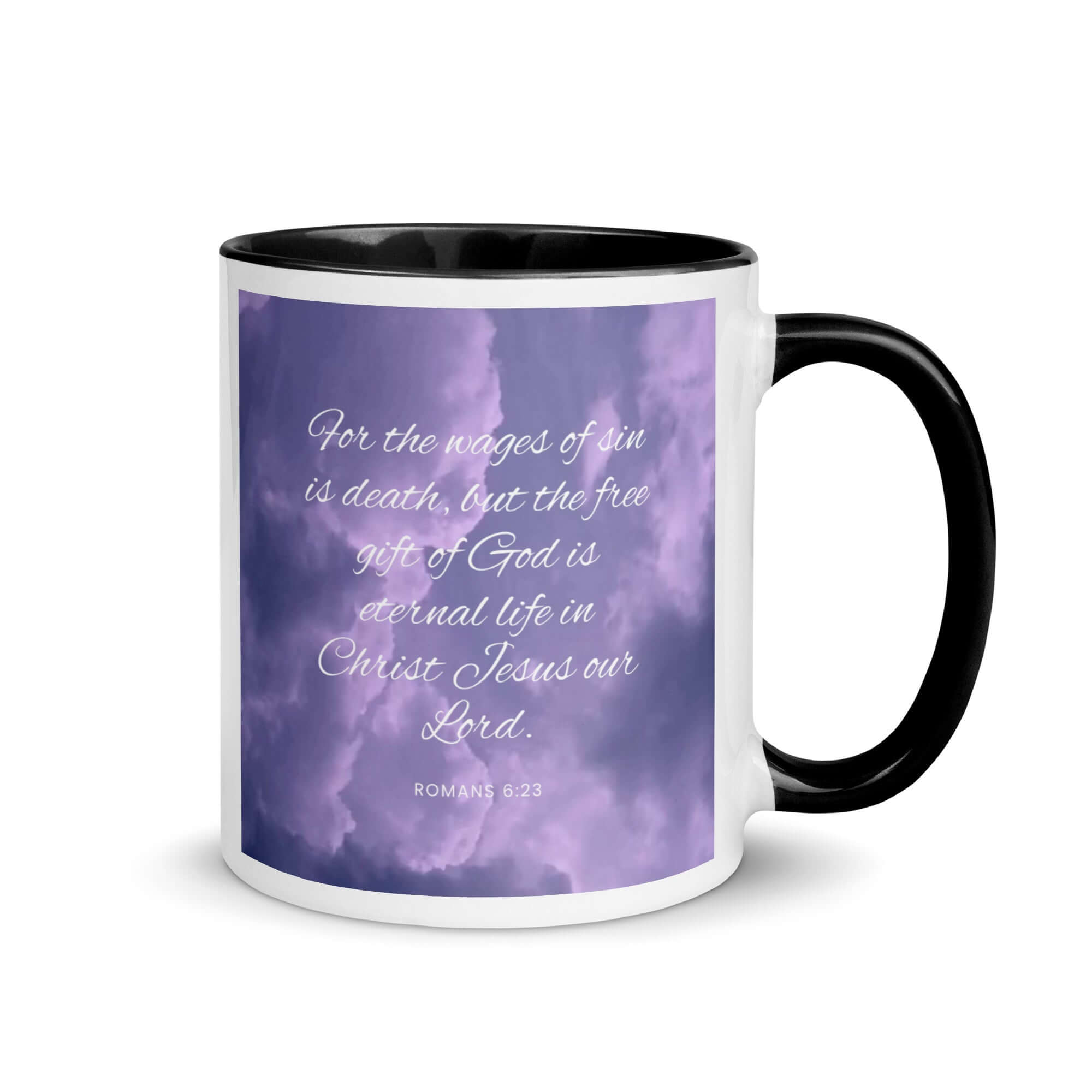 Romans 6:23 Bible Verse, free gift White Ceramic Mug with Color Inside Black 11 oz