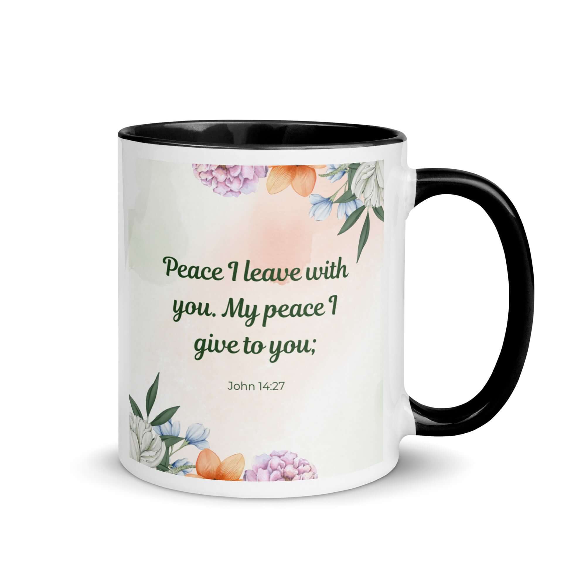 John 14:27 Bible Verse, with you White Ceramic Mug with Color Inside Black 11 oz