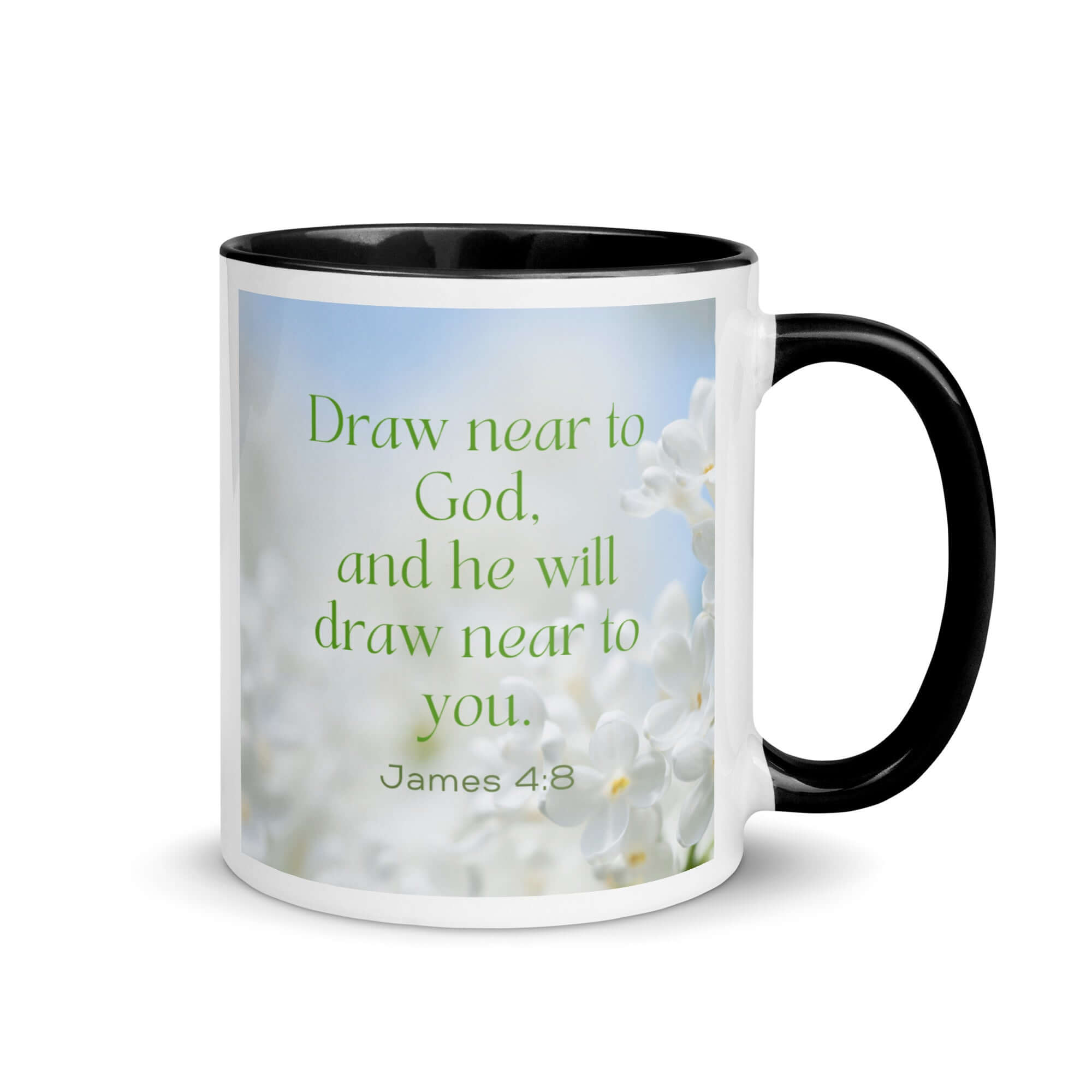 James 4:8 Bible Verse, Draw near White Ceramic Mug with Color Inside Black 11 oz