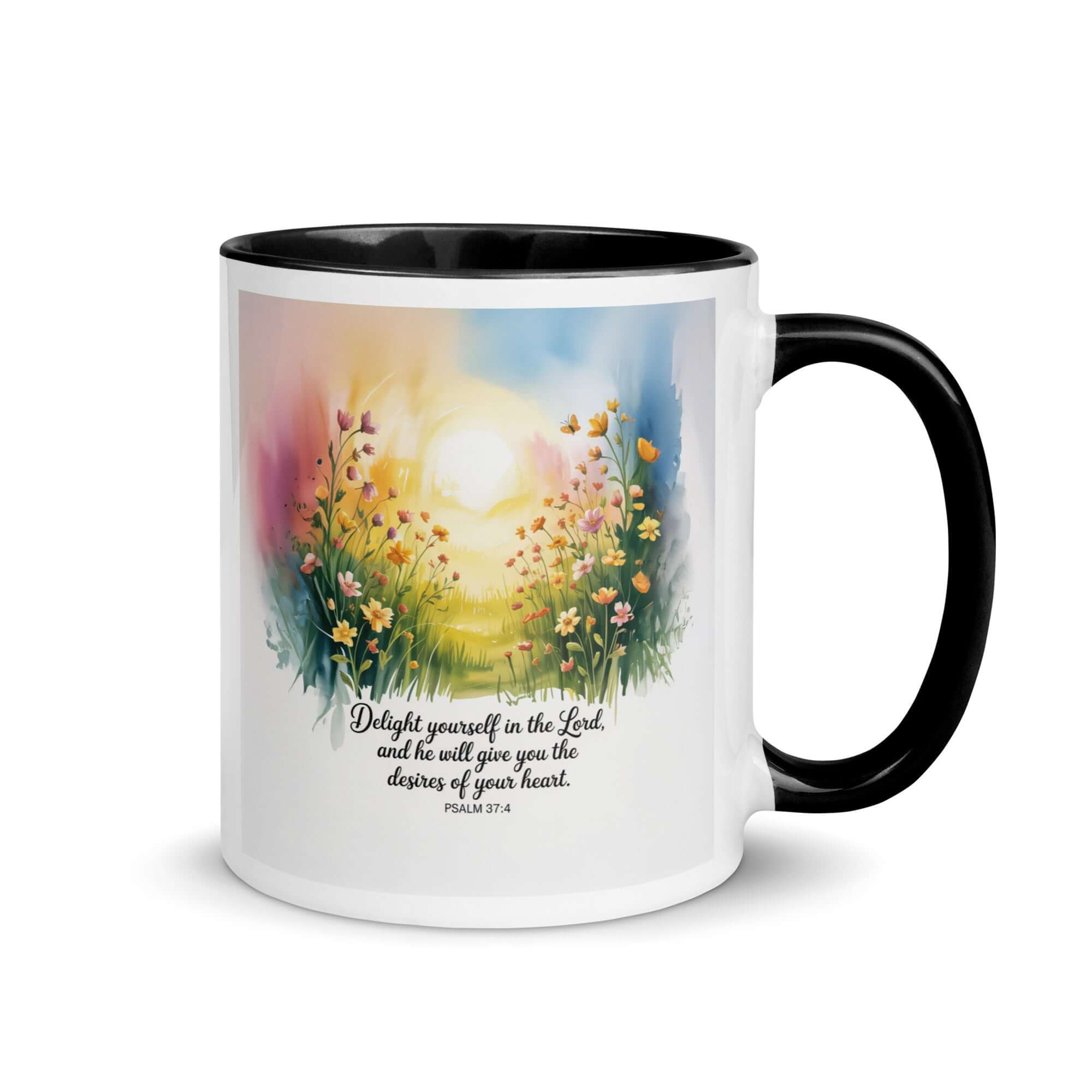 Psalm 37:4 Bible Verse, will give White Ceramic Mug with Color Inside Black 11 oz