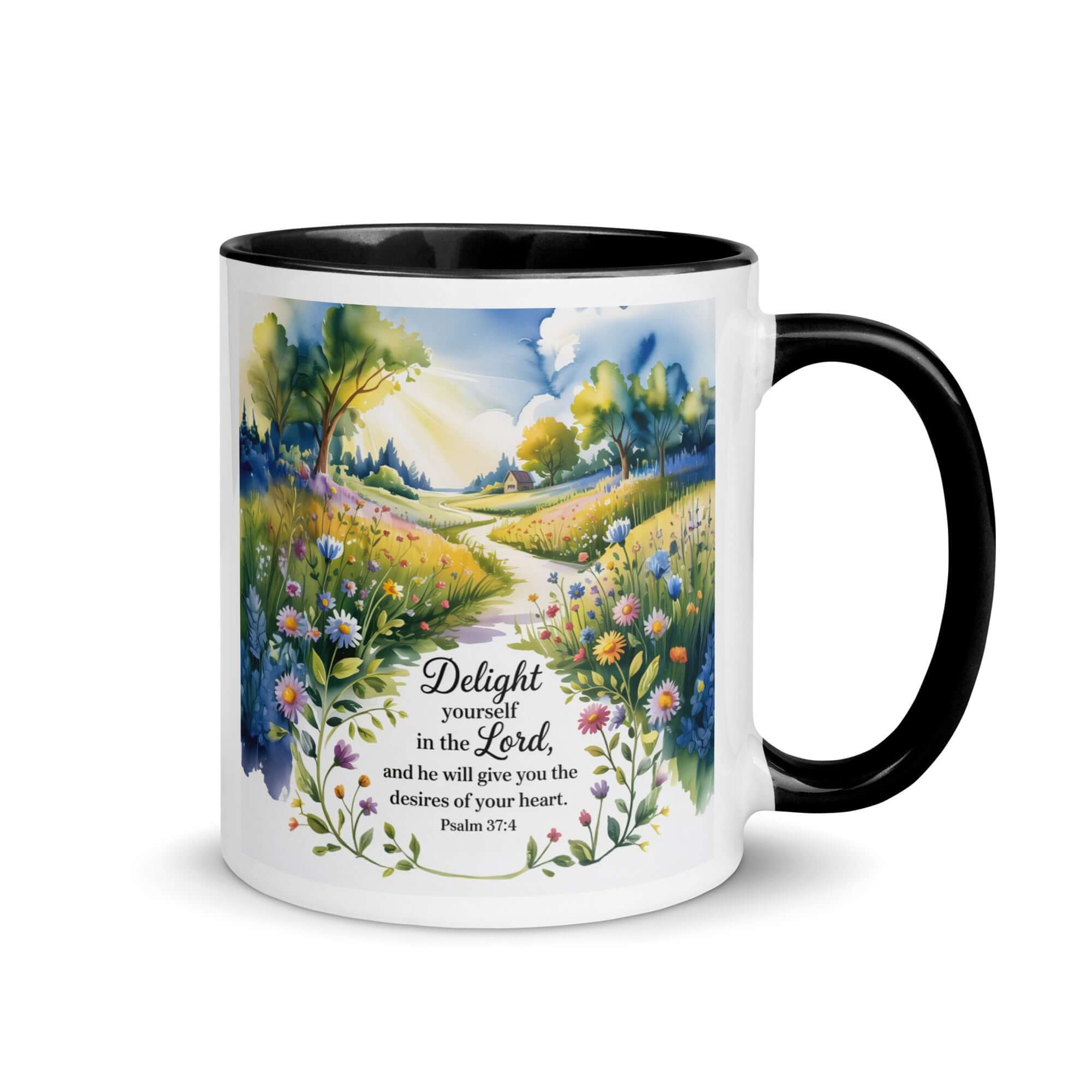 Psalm 37:4 Bible Verse, desires White Ceramic Mug with Color Inside Black 11 oz