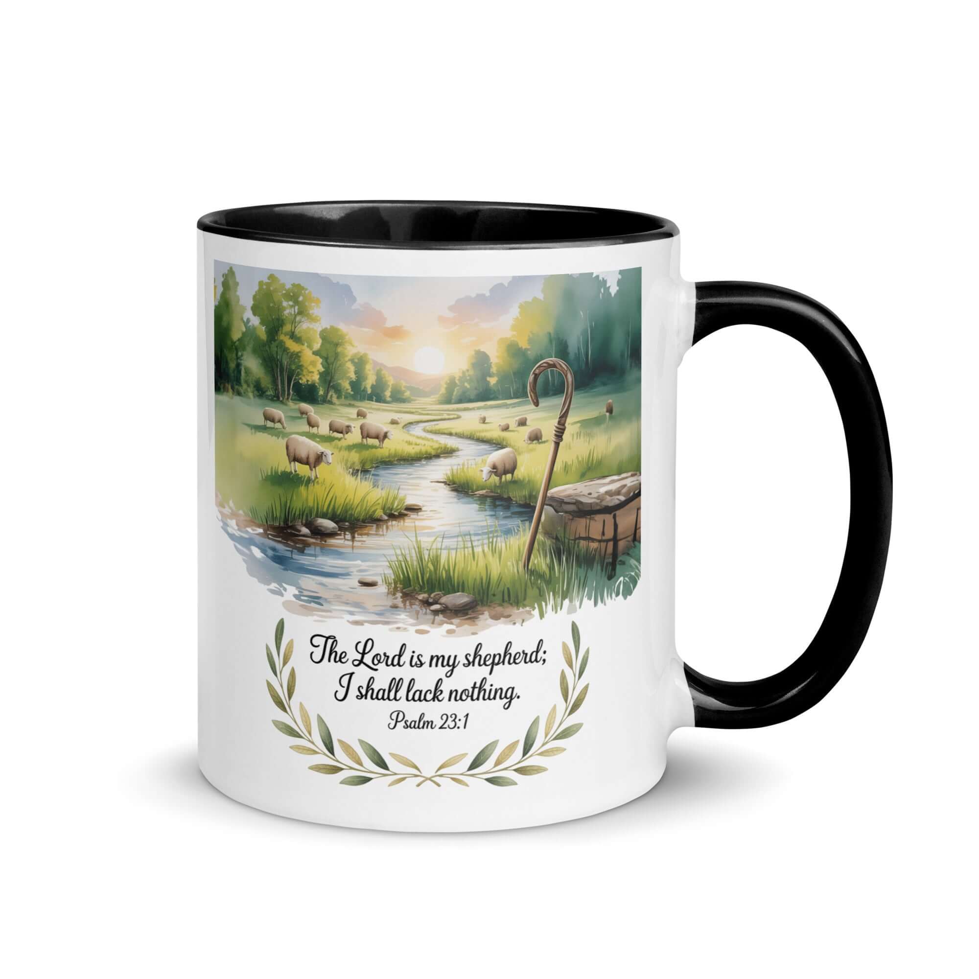 Psalm 23:1 Bible Verse, is my White Ceramic Mug with Color Inside Black 11 oz