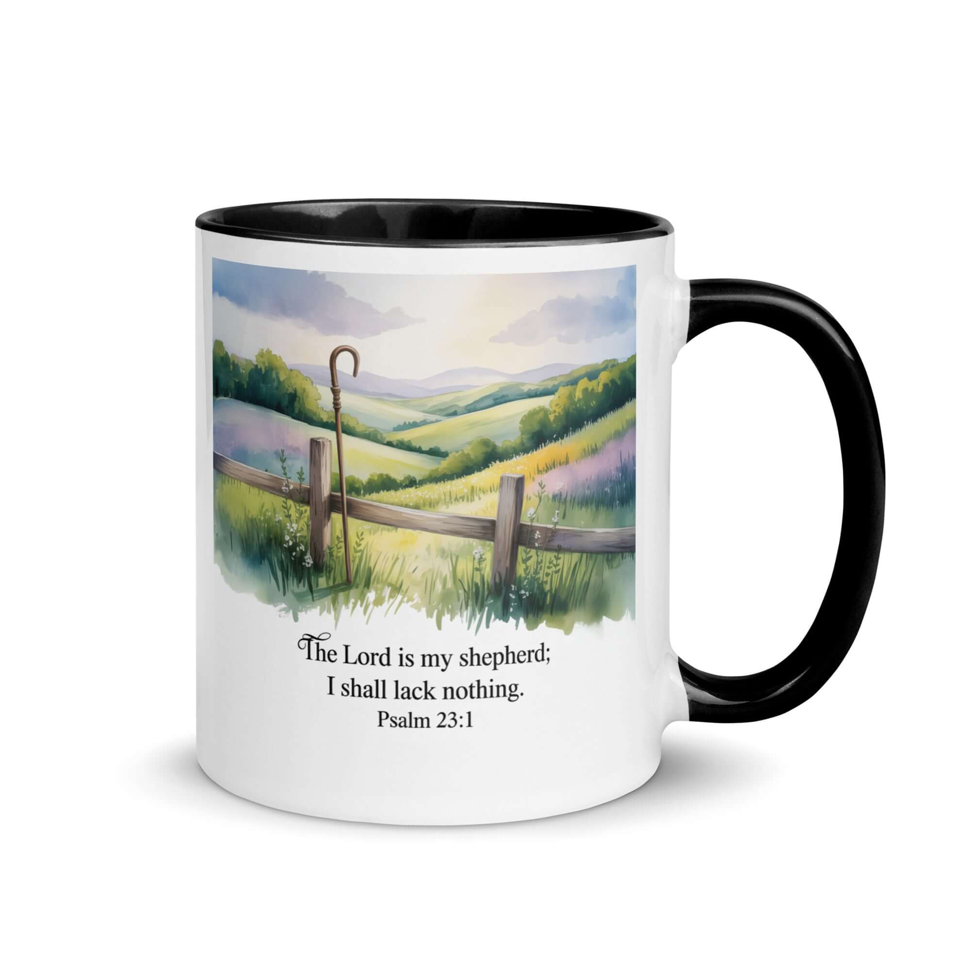Psalm 23:1 Bible Verse, Lack White Ceramic Mug with Color Inside Black 11 oz