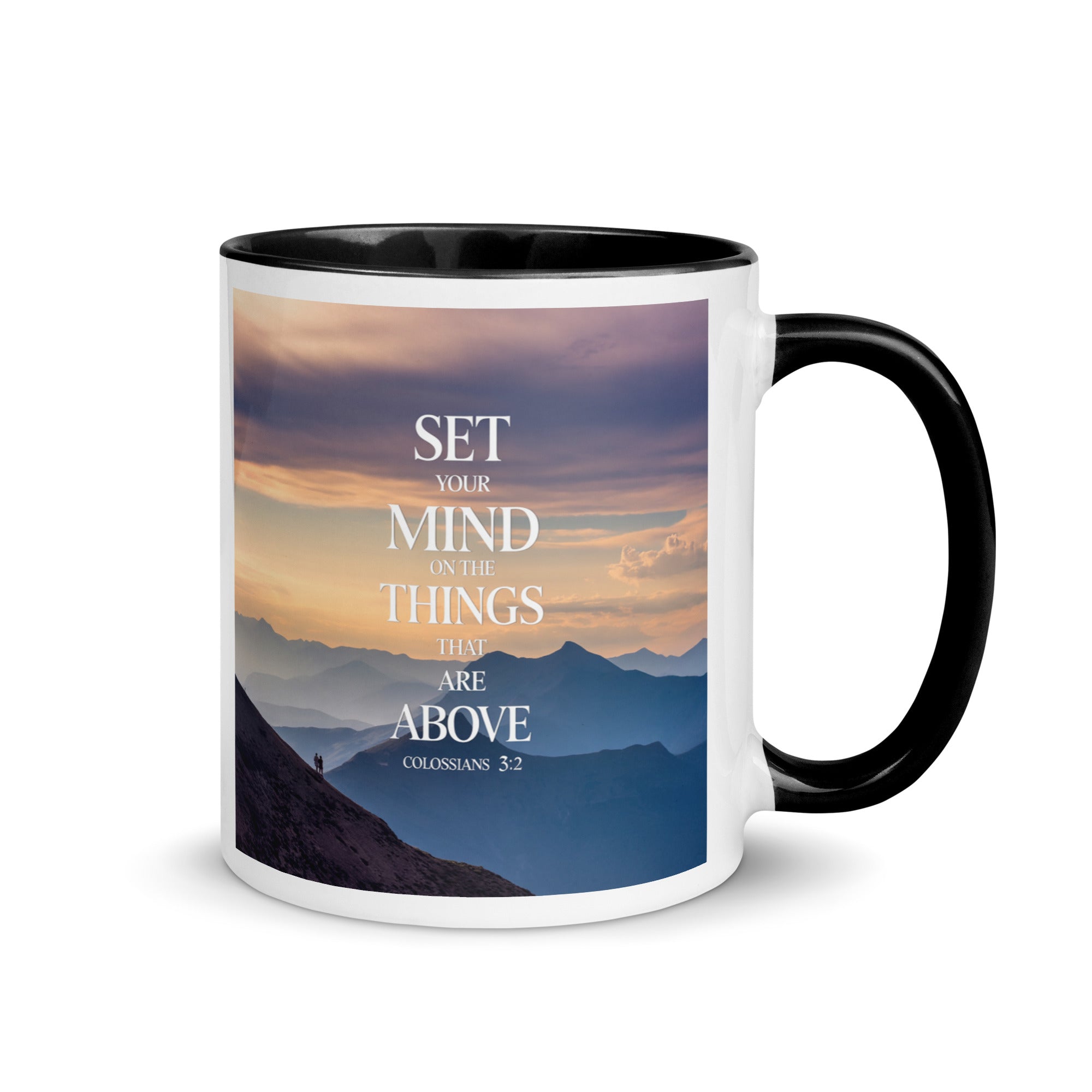 Colossians 3:2 Bible Verse things that White Ceramic Mug with Color Inside Black 11 oz