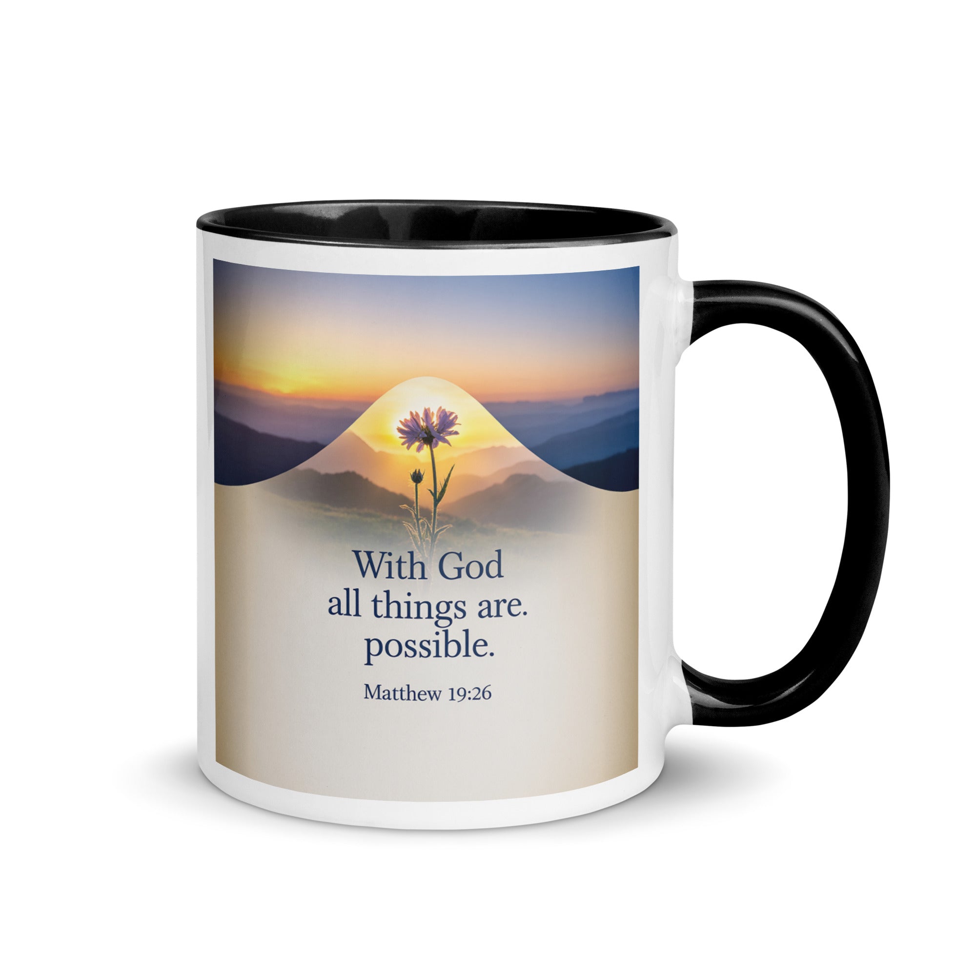 Matthew 19:26 Bible Verse at them White Ceramic Mug with Color Inside Black 11 oz