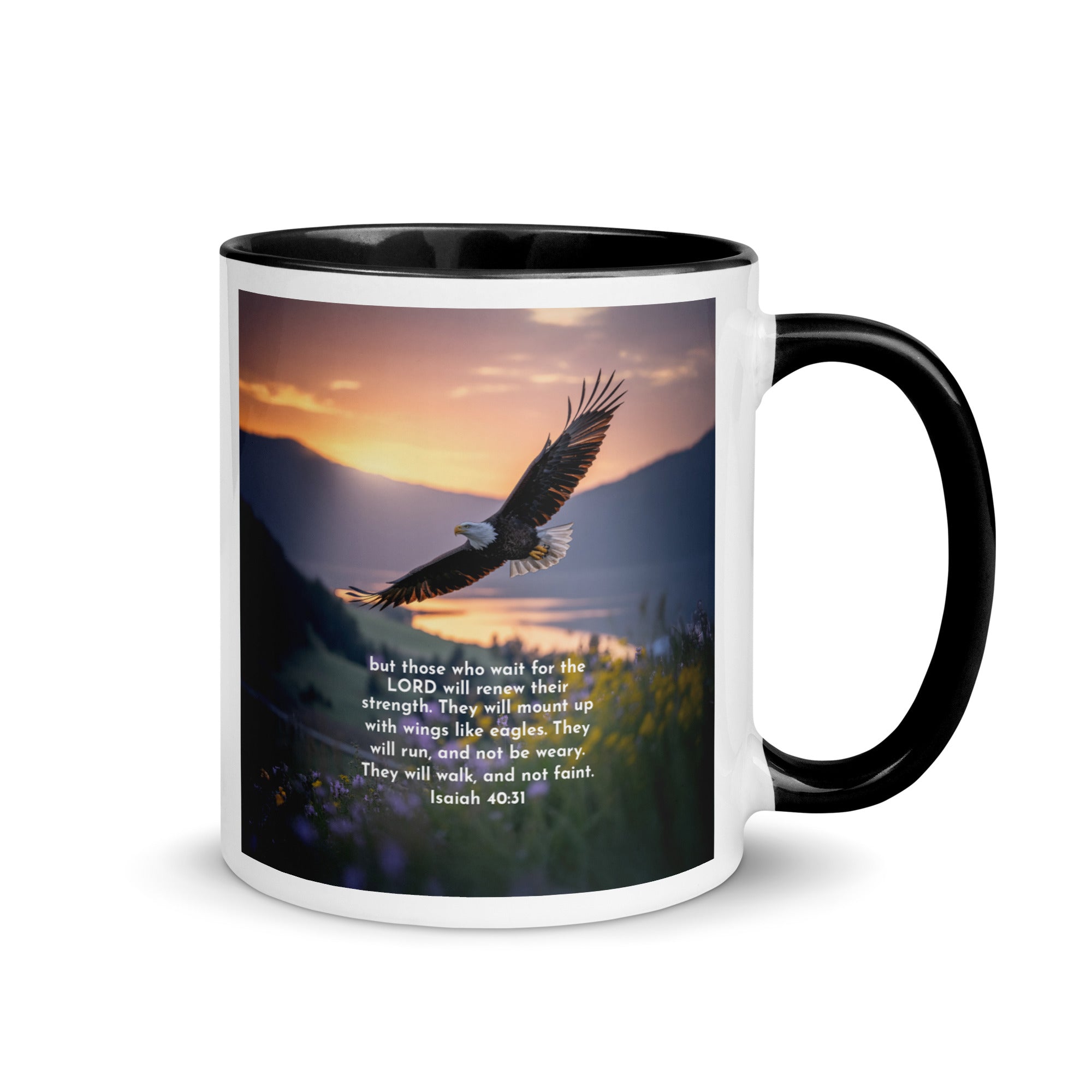 Isaiah 40:31 Bible Verse Renew Strength White Ceramic Mug with Color Inside Black 11 oz