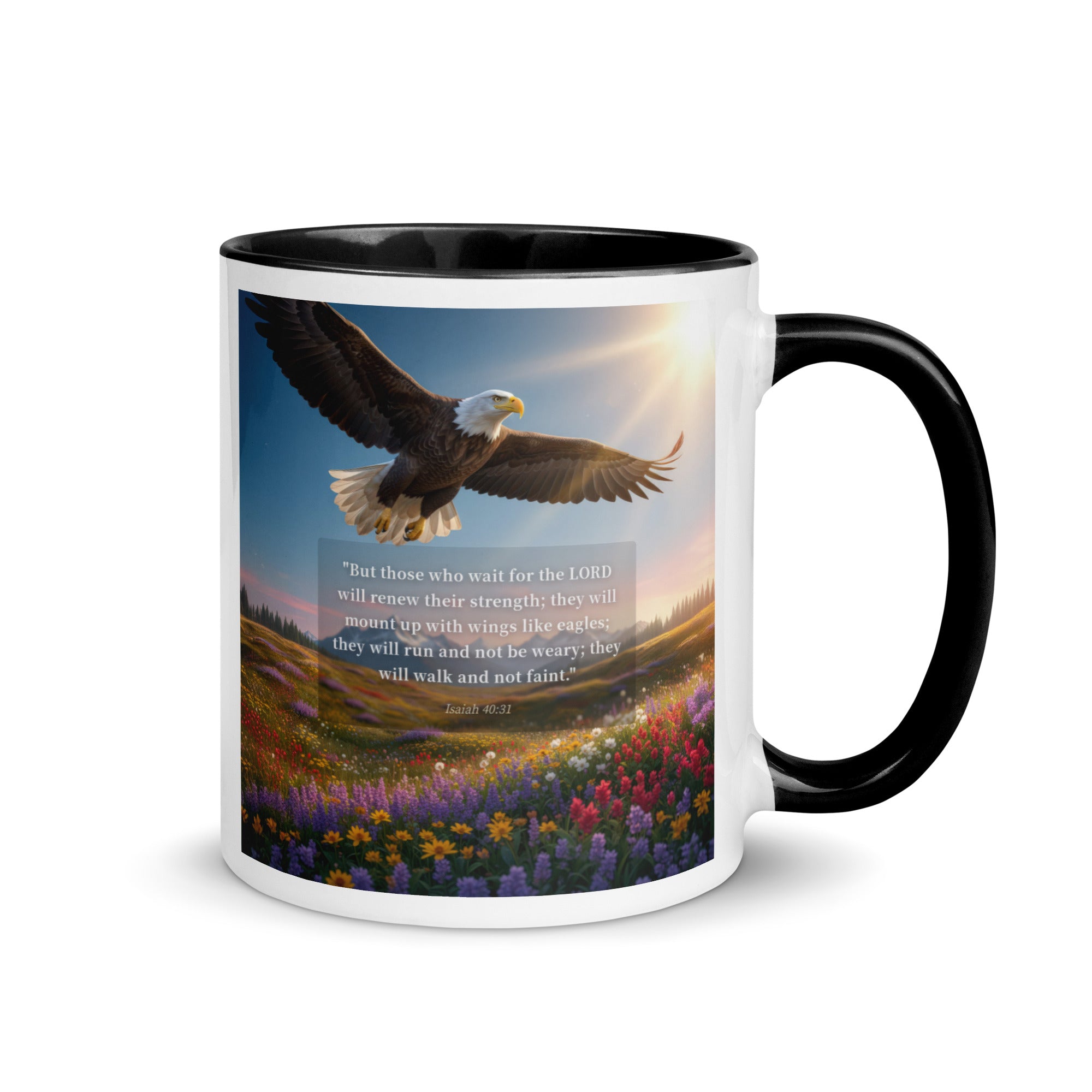 Isaiah 40:31 Bible Verse Who Wait White Ceramic Mug with Color Inside Black 11 oz