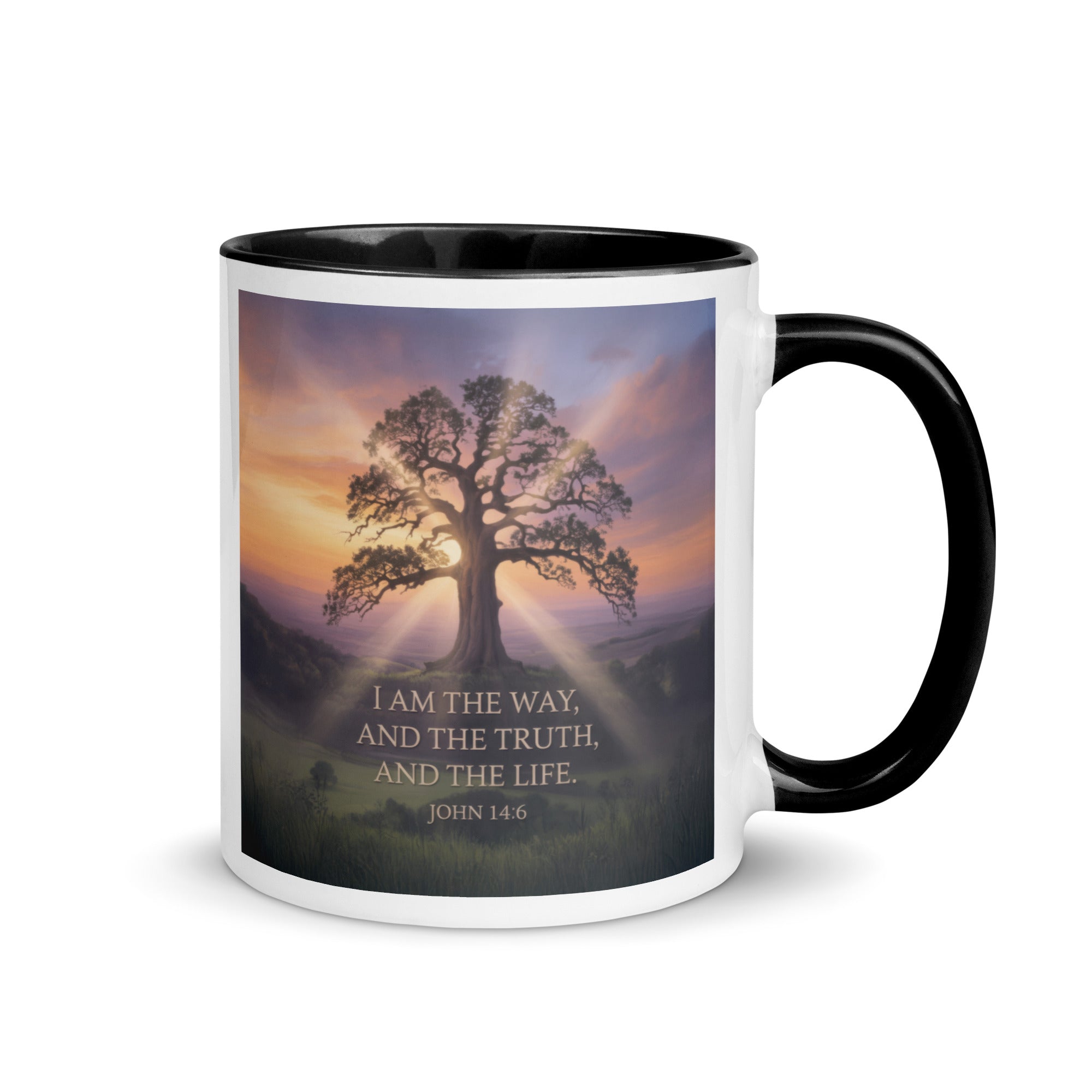 John 14:6 Bible Verse Jesus said White Ceramic Mug with Color Inside Black 11 oz