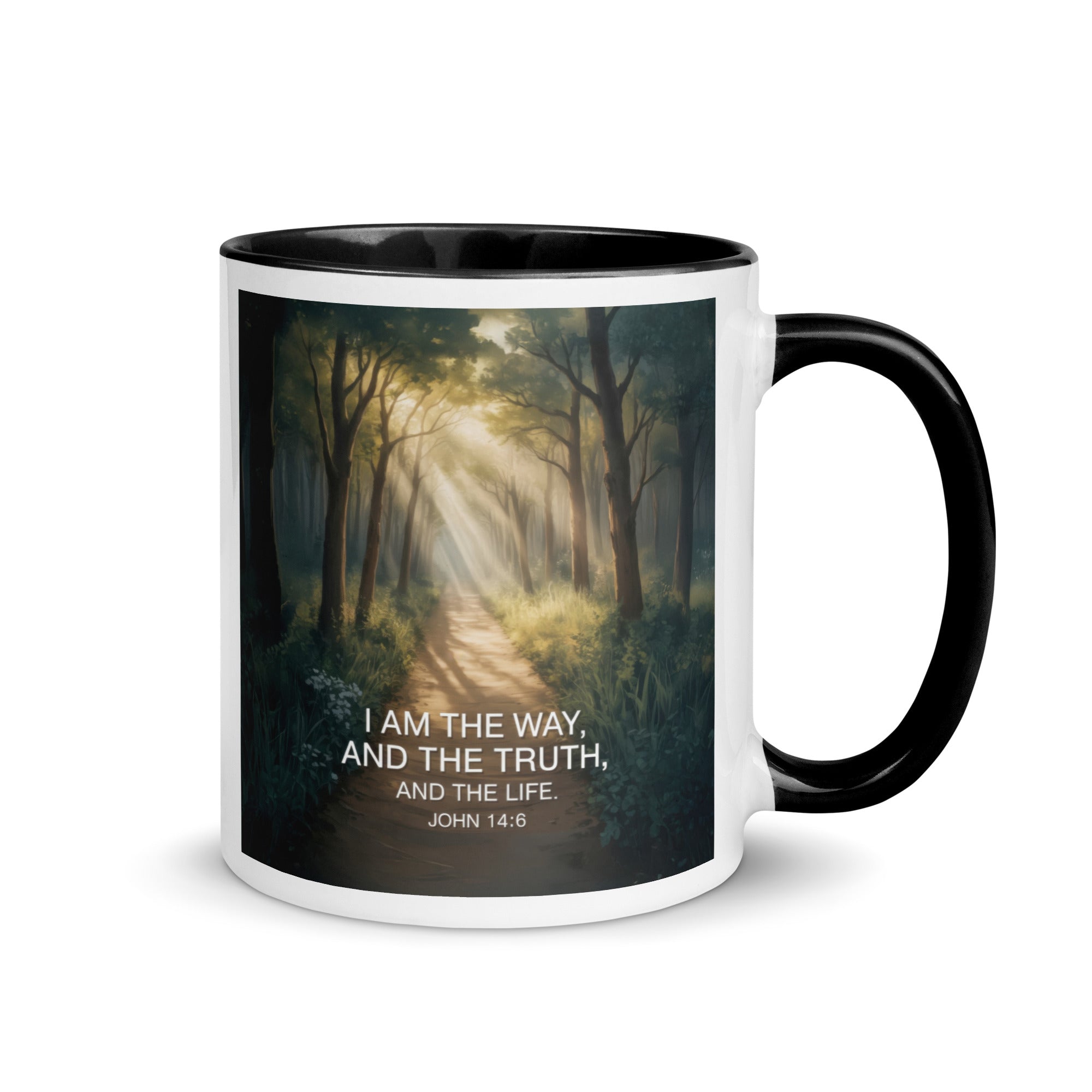 John 14:6 Bible Verse I Am White Ceramic Mug with Color Inside Black 11 oz