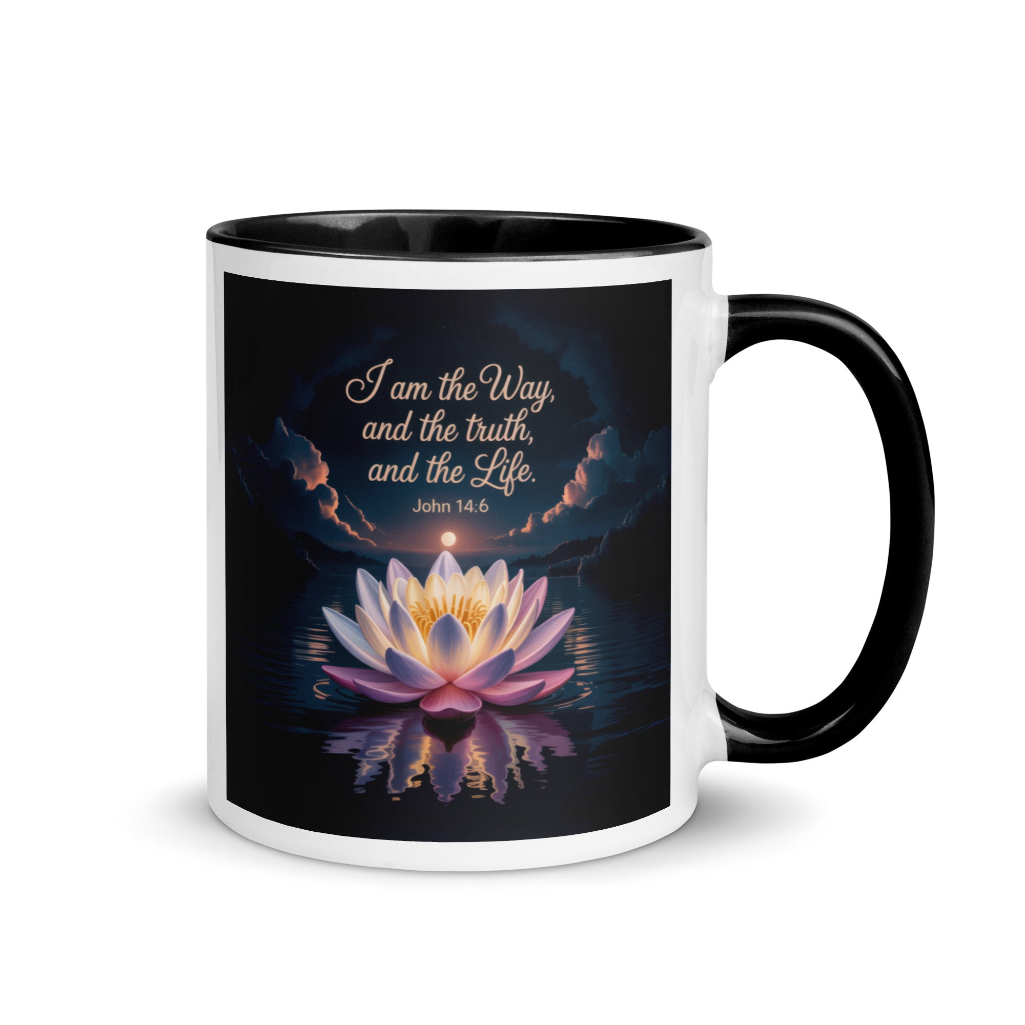 John 14:6 Bible Verse The Way White Ceramic Mug with Color Inside Black 11 oz
