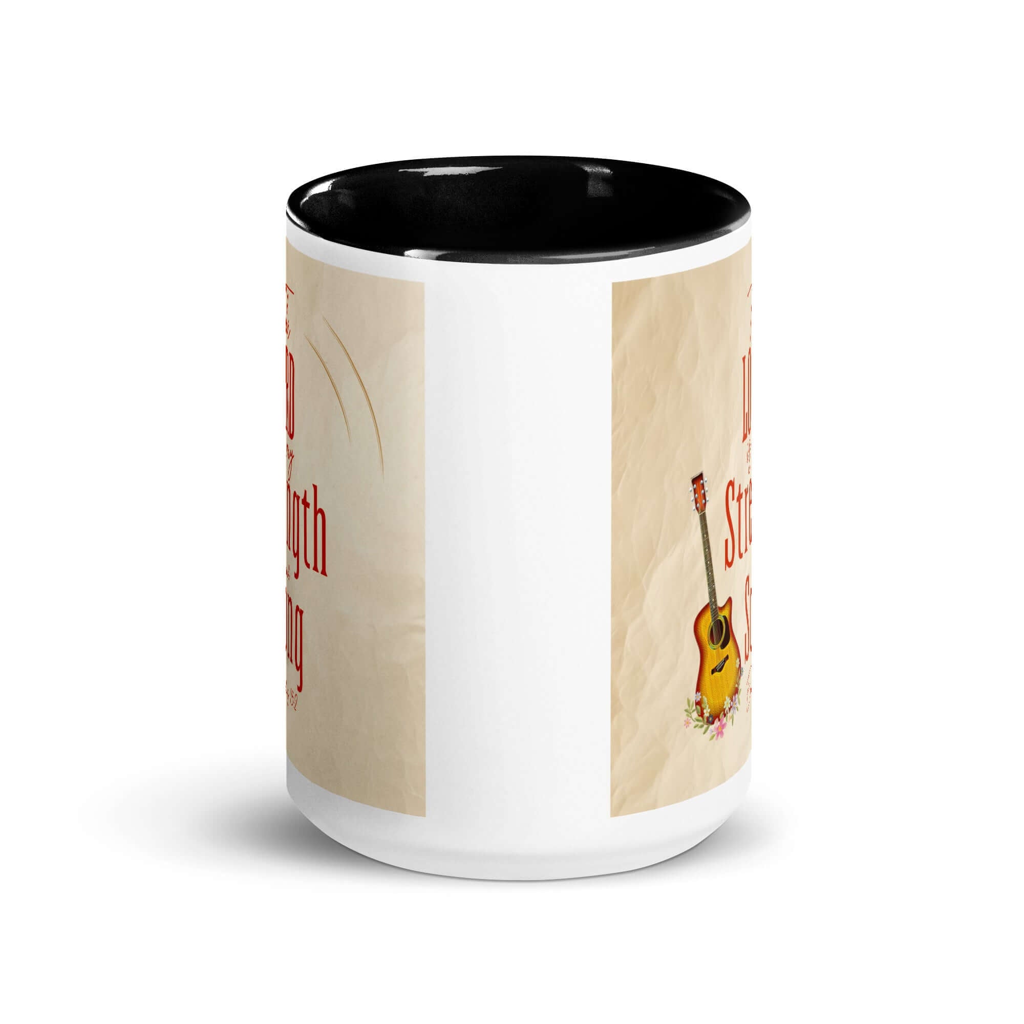 Exodus 15:2 Bible Verse, The LORD is my strength White Ceramic Mug with Color Inside