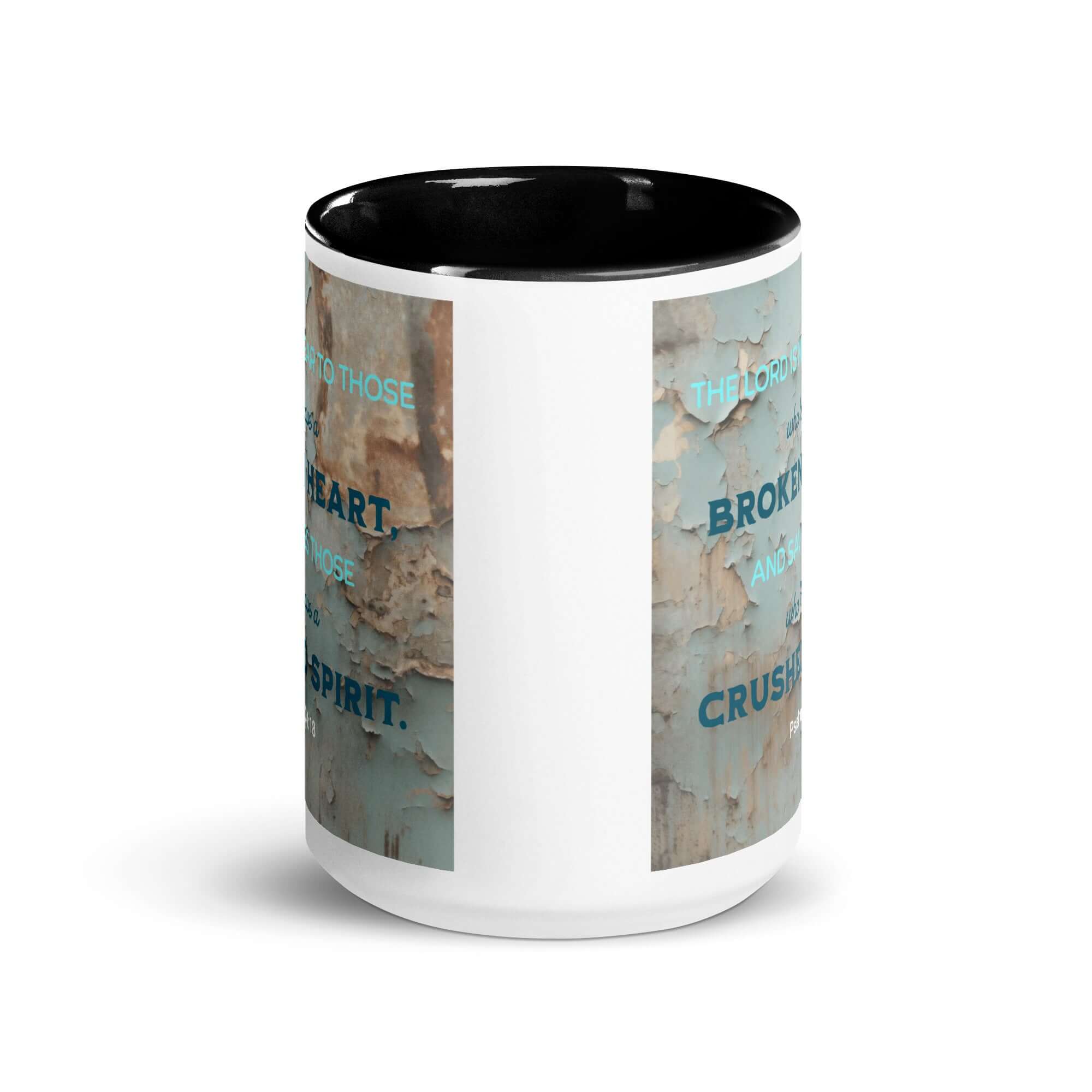 Psalm 34:18 Bible Verse, The LORD is Near White Ceramic Mug with Color Inside