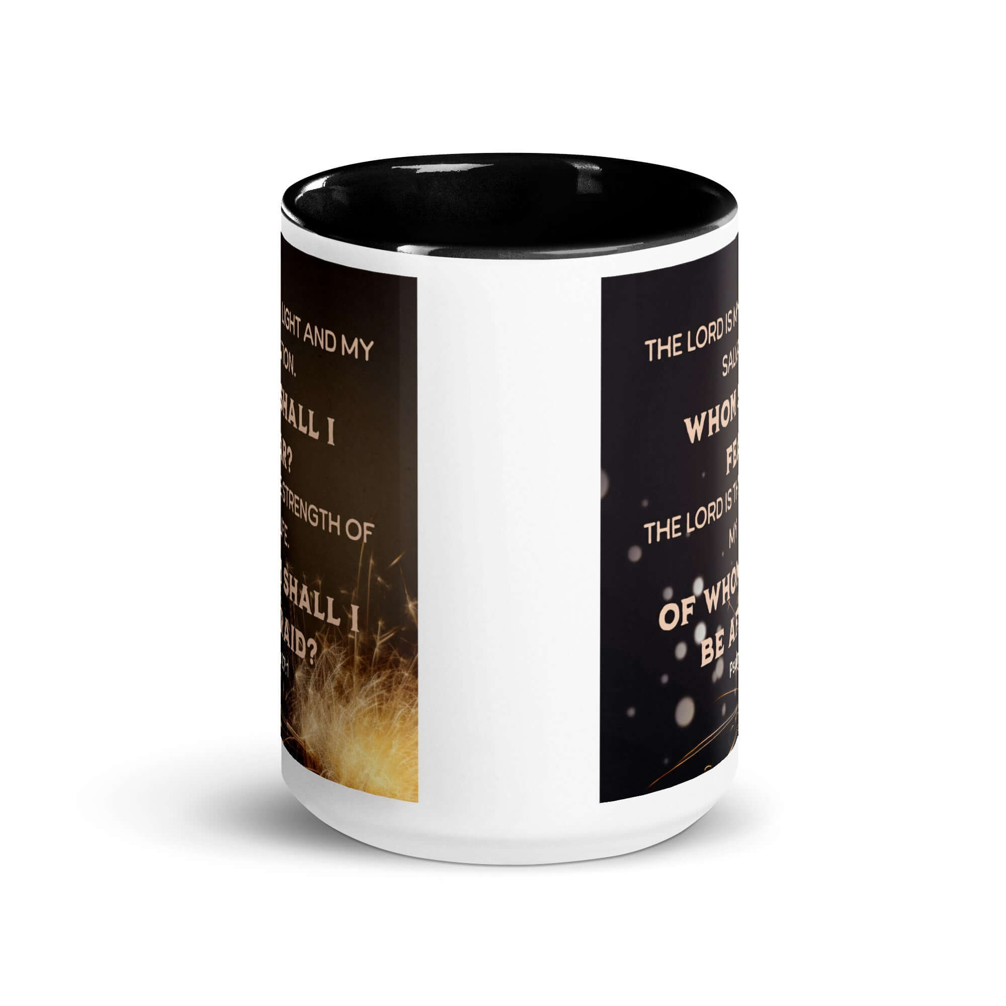 Psalm 27:1 Bible Verse, The LORD is My Light White Ceramic Mug with Color Inside