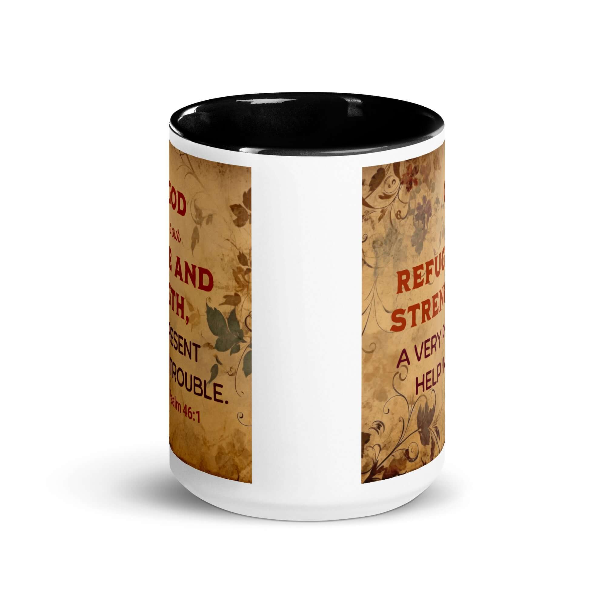 Psalm 46:1 Bible Verse, God is Our Refuge White Ceramic Mug with Color Inside