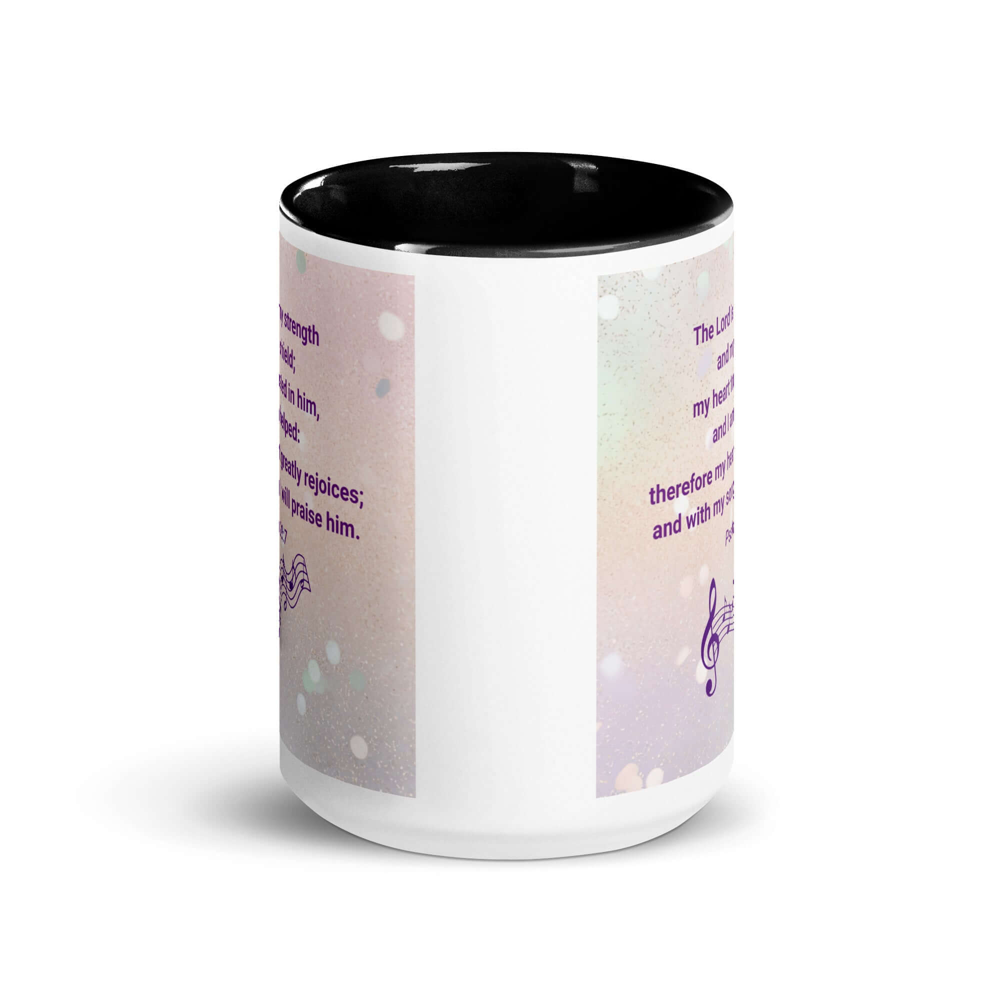 Psalm 28:7 Bible Verse, I will praise Him White Ceramic Mug with Color Inside