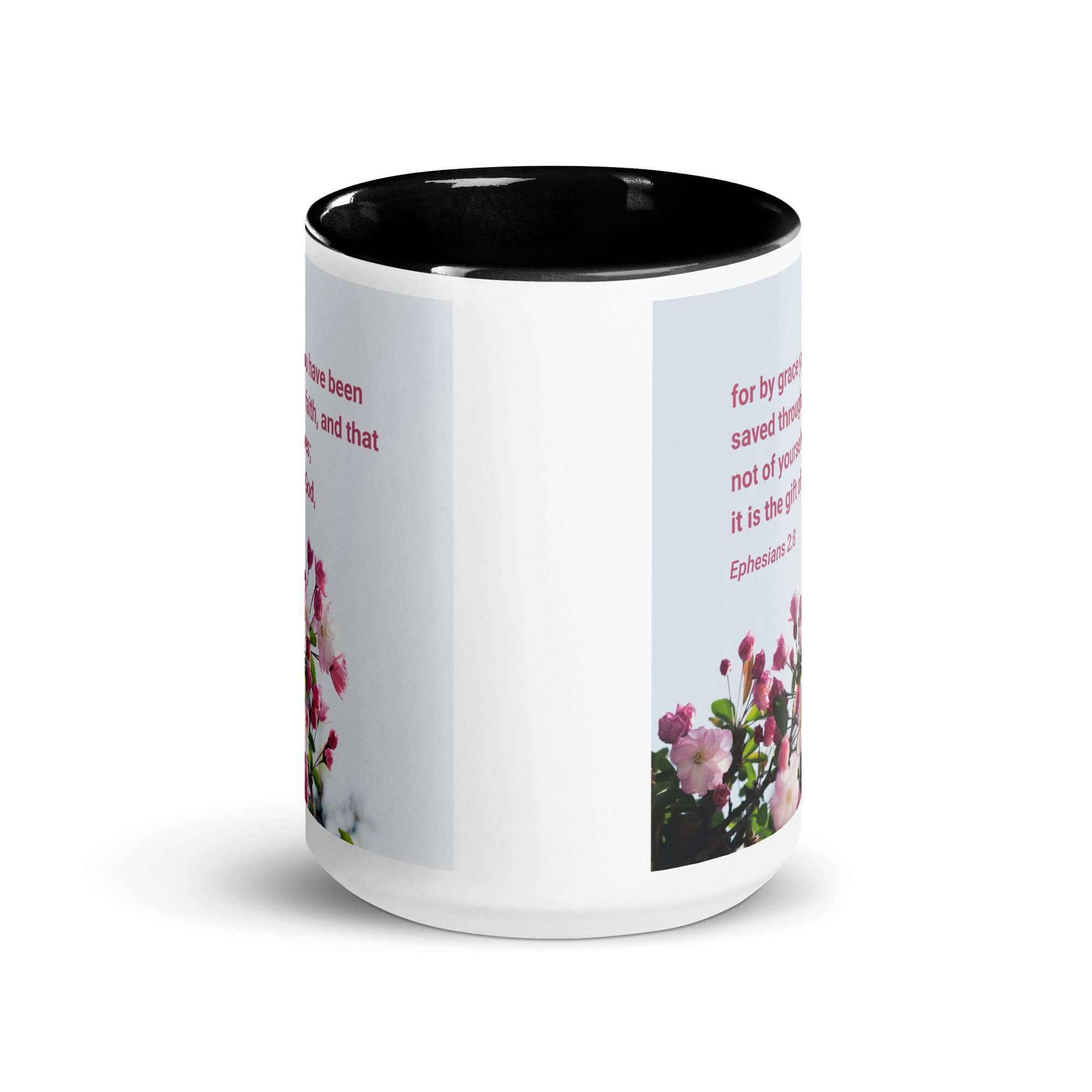 Ephesians 2:8 Bible Verse, saved through faith White Ceramic Mug with Color Inside