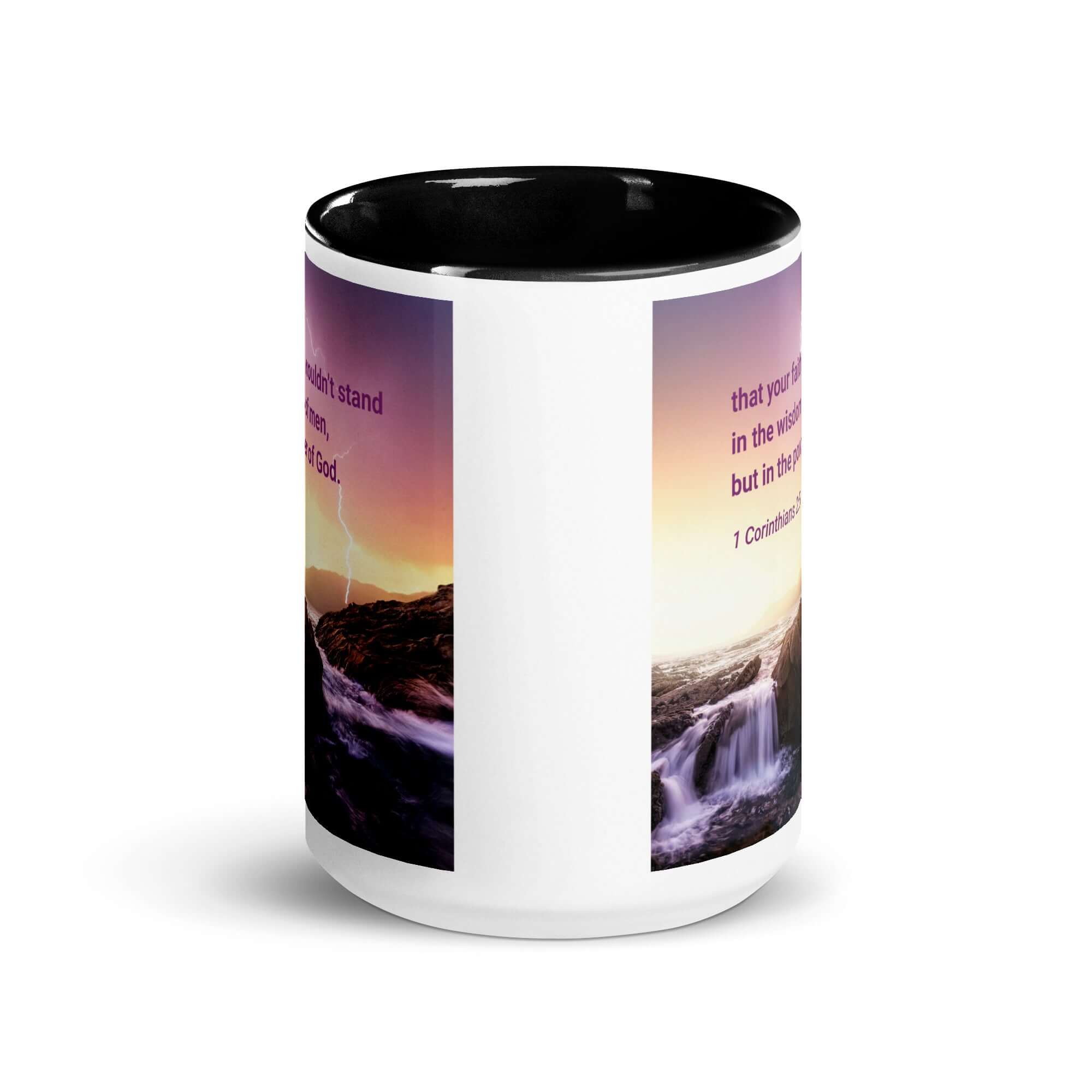 1 Corinthians 2:5 Bible Verse, power of God White Ceramic Mug with Color Inside