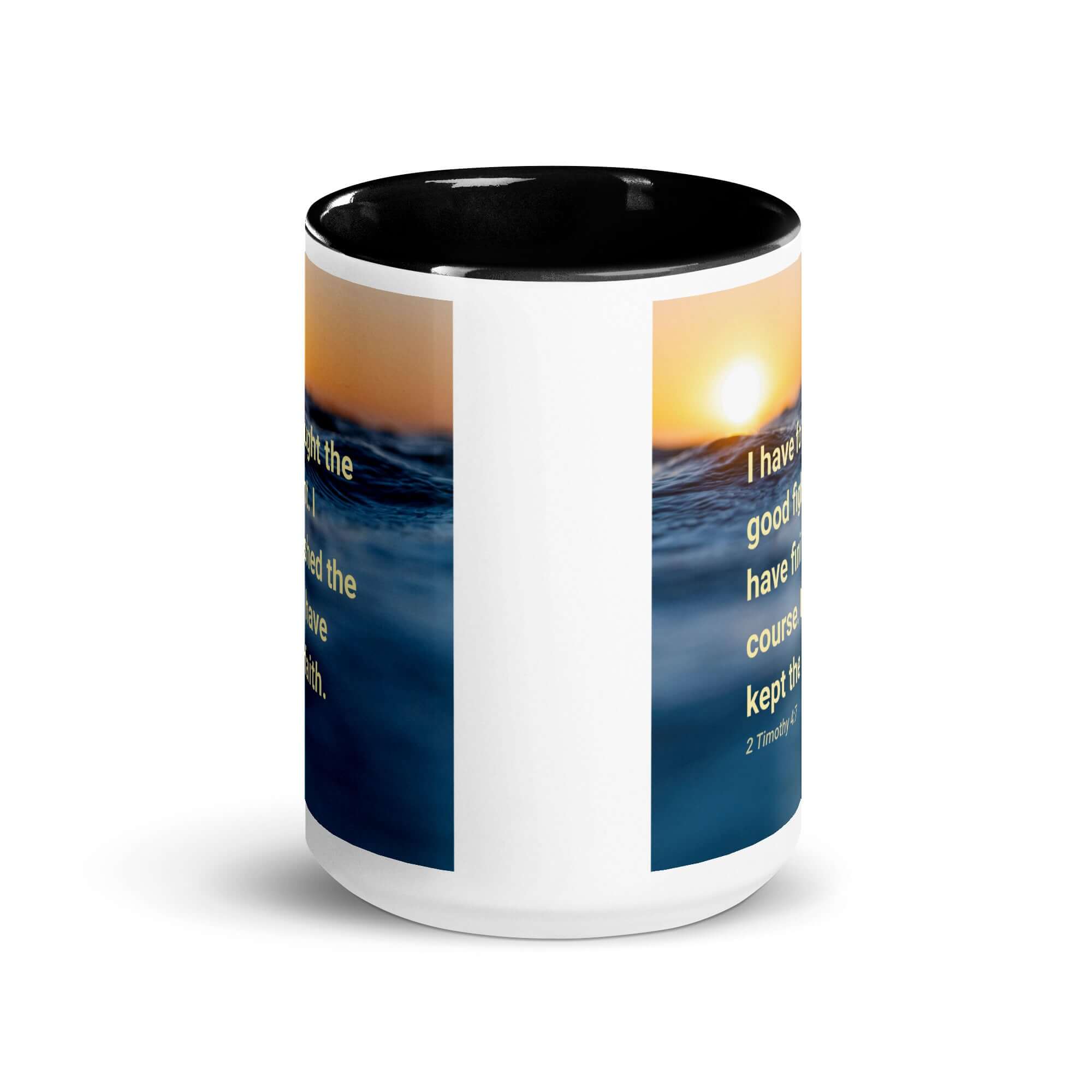 2 Timothy 4:7 Bible Verse, kept the faith White Ceramic Mug with Color Inside