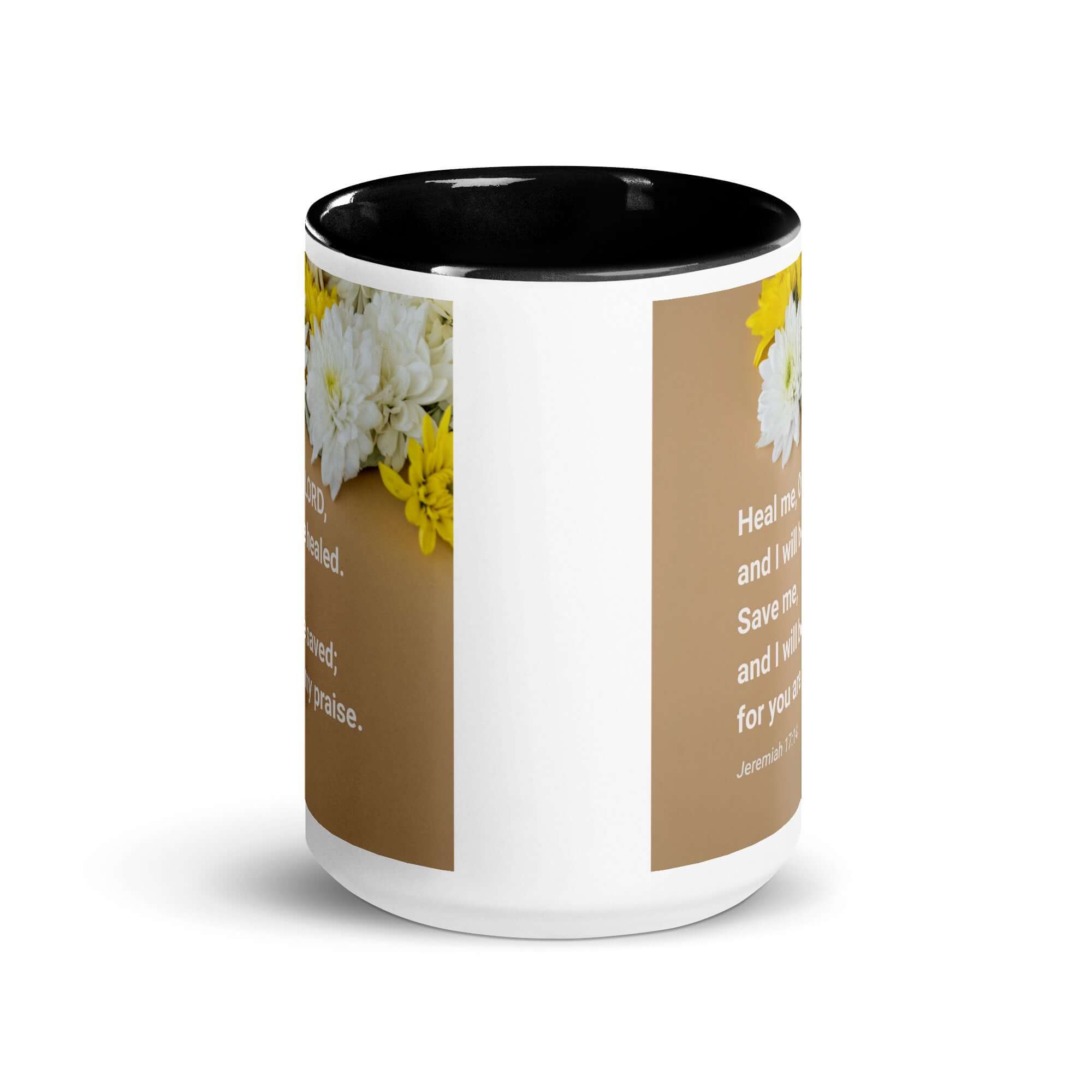Jeremiah 17:14 Bible Verse, Heal me, O LORD White Ceramic Mug with Color Inside