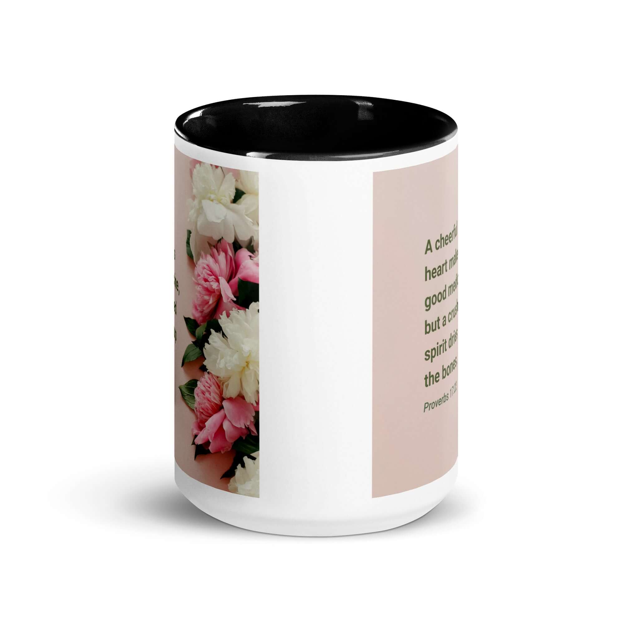 Proverbs 17:22 Bible Verse, good medicine White Ceramic Mug with Color Inside