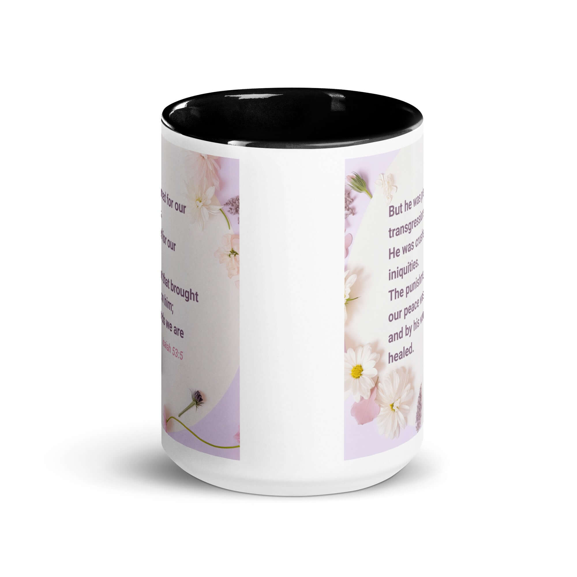 Isaiah 53:5 Bible Verse, by his wounds White Ceramic Mug with Color Inside